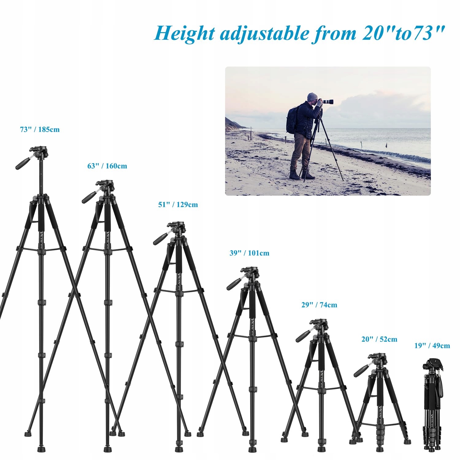 VICTIV Lekki Statyw Aluminiowy 52-185cm Do Aparatów DSLR i Smartfonów — miniatura 6