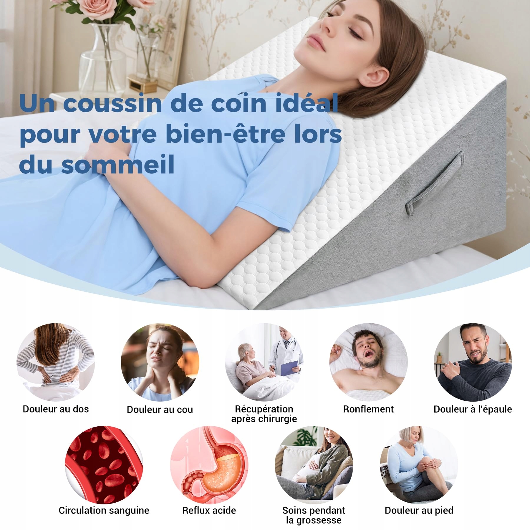 Poduszka klinowa INFANZIA do łóżka, trójkątna, ergonomiczna Pianka Memory — miniatura 2