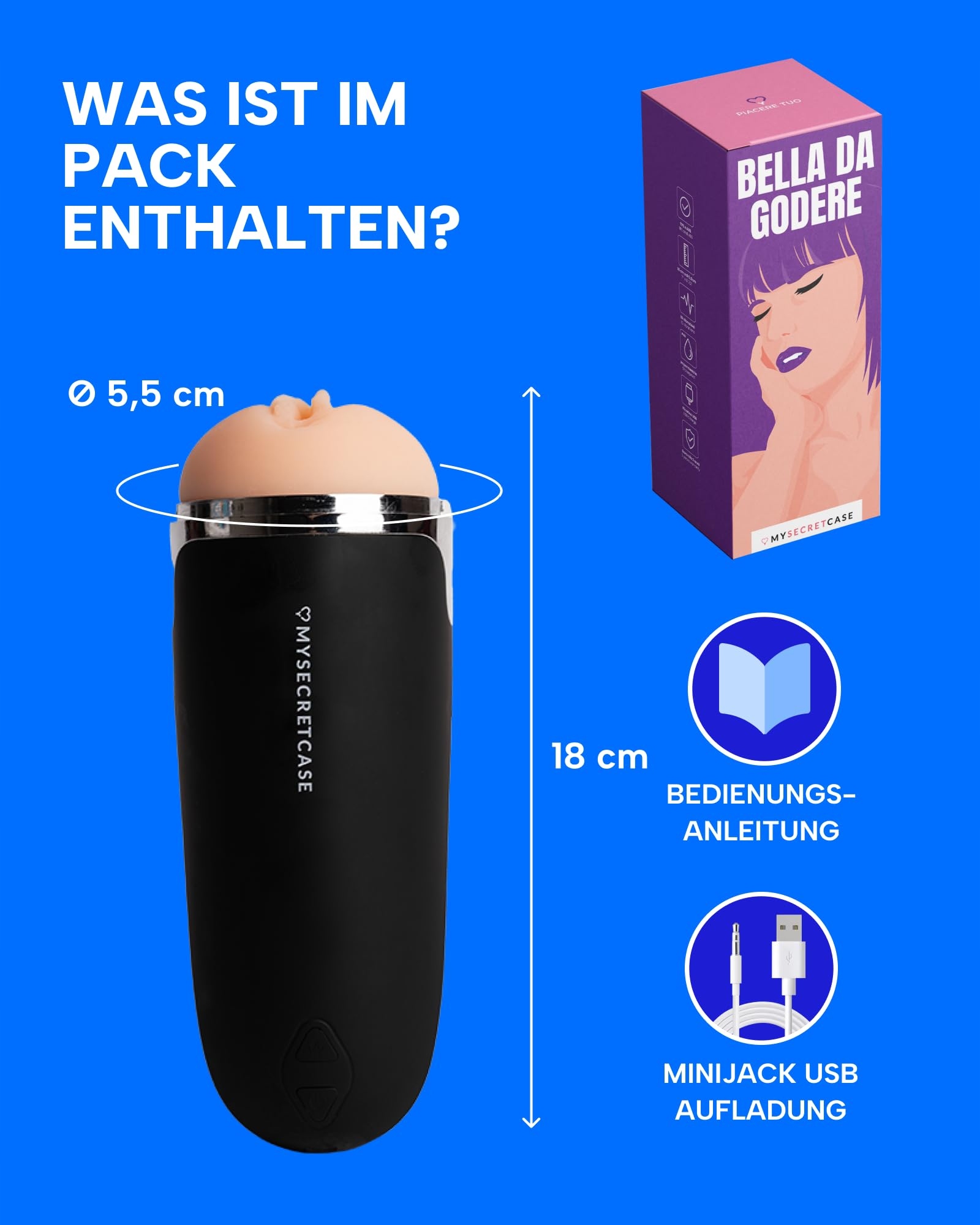 MYSECRETCASE Masturbator Dla Mężczyzn Realistyczny 10 Trybów Wibracji USB — miniatura 5