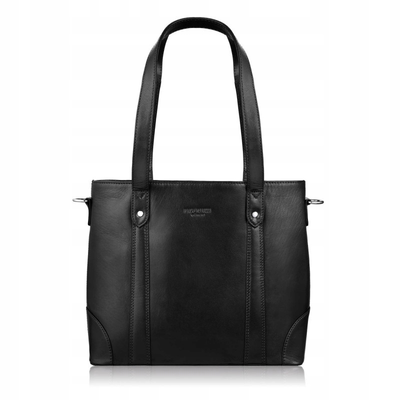 Dámská kožená kabelka přes rameno a do ruky, černá, shopper bag
