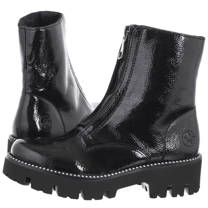 Dámské zateplené Kotníkové Boty Rieker černé lakované Y3351-00 černé