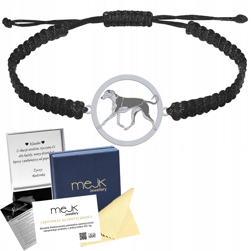 Stříbrný náramek z polského Greyhoundu 925 Makramé Dedikace Gravírování Bonus