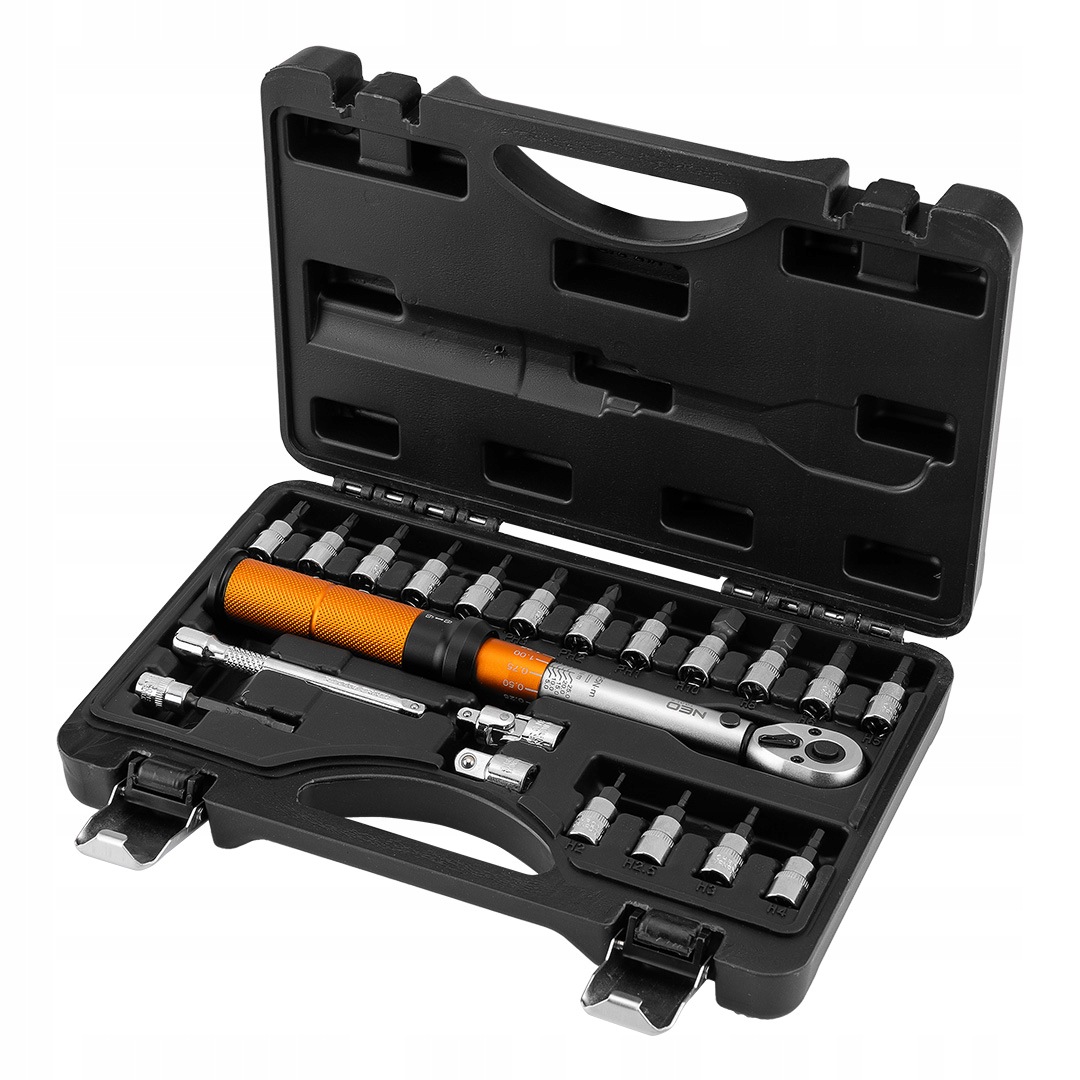 Klucz Dynamometryczny Dwukierunkowy 1/4" 5-25NM Zestaw 21 Szt. Neo Tools