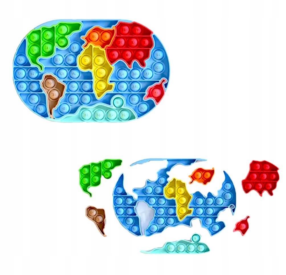pop it! 3w1 zabawka gniotek mapa świata puzzle gry Materiał guma kauczuk