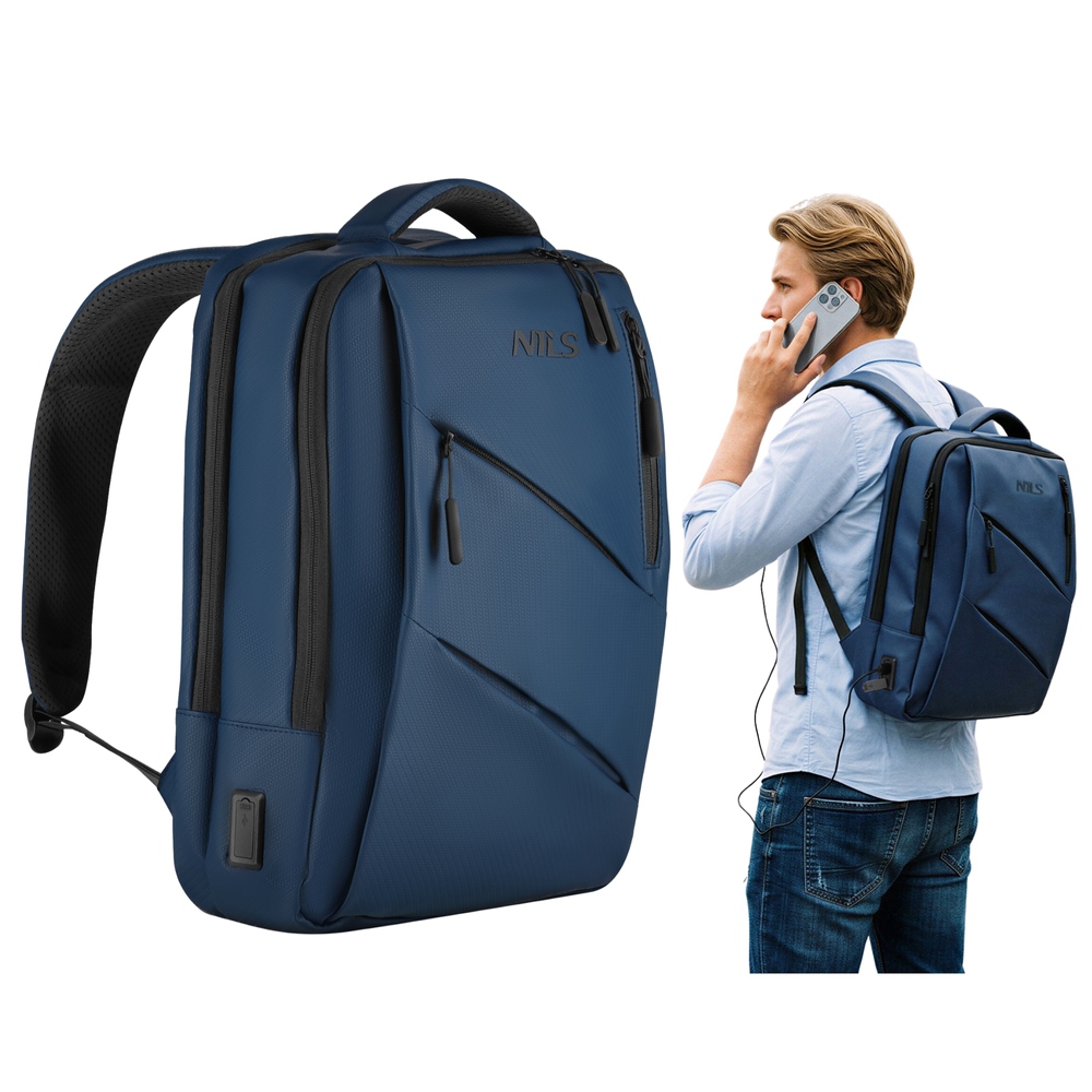 Batoh Turistický Cestovní Městský Modrý Místo Na Notebook 15 L Nils