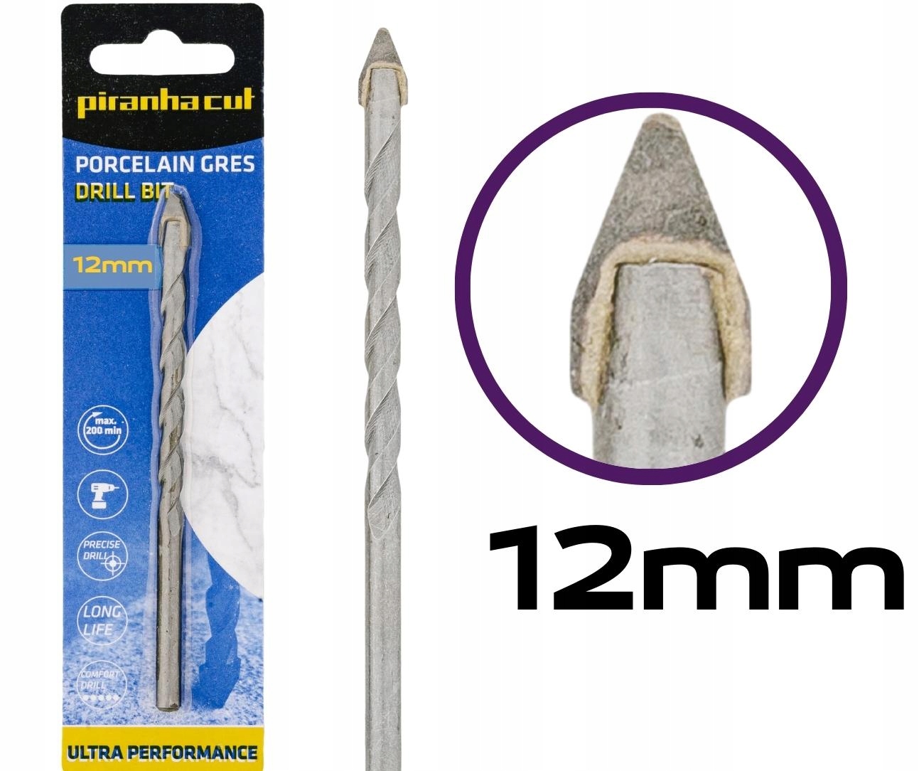 PIRANHACUT Wiertło do twardego gresu i szkła 12mm Stan opakowania oryginalne