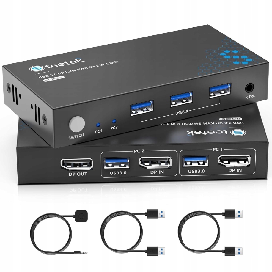 Kvm Switch DisplayPort Usb 3.0 8K z obsługą 2 komputerów i 2 monitorów