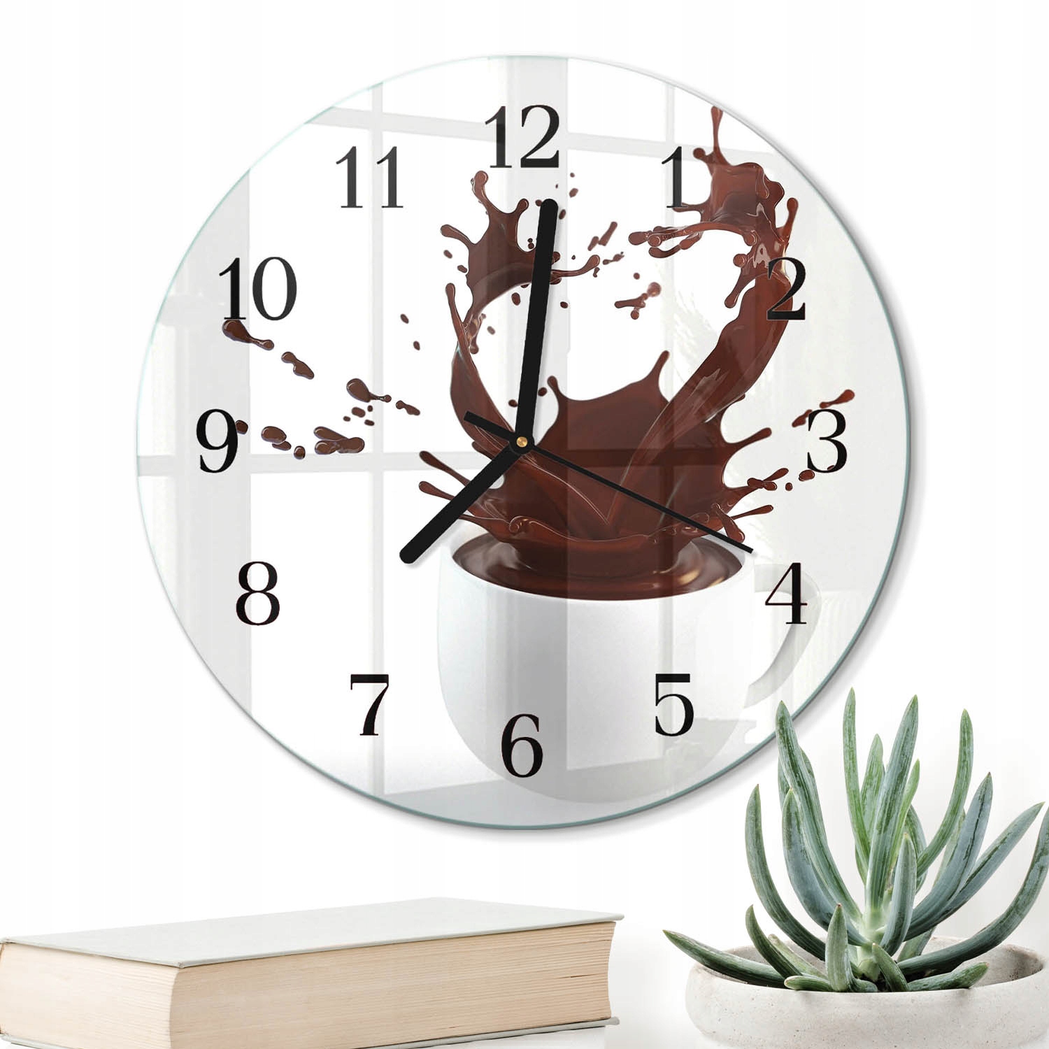 Kulatý skleněný hodinový stroj o průměru 30 cm Moderní na zeď Bezhlučný Káva