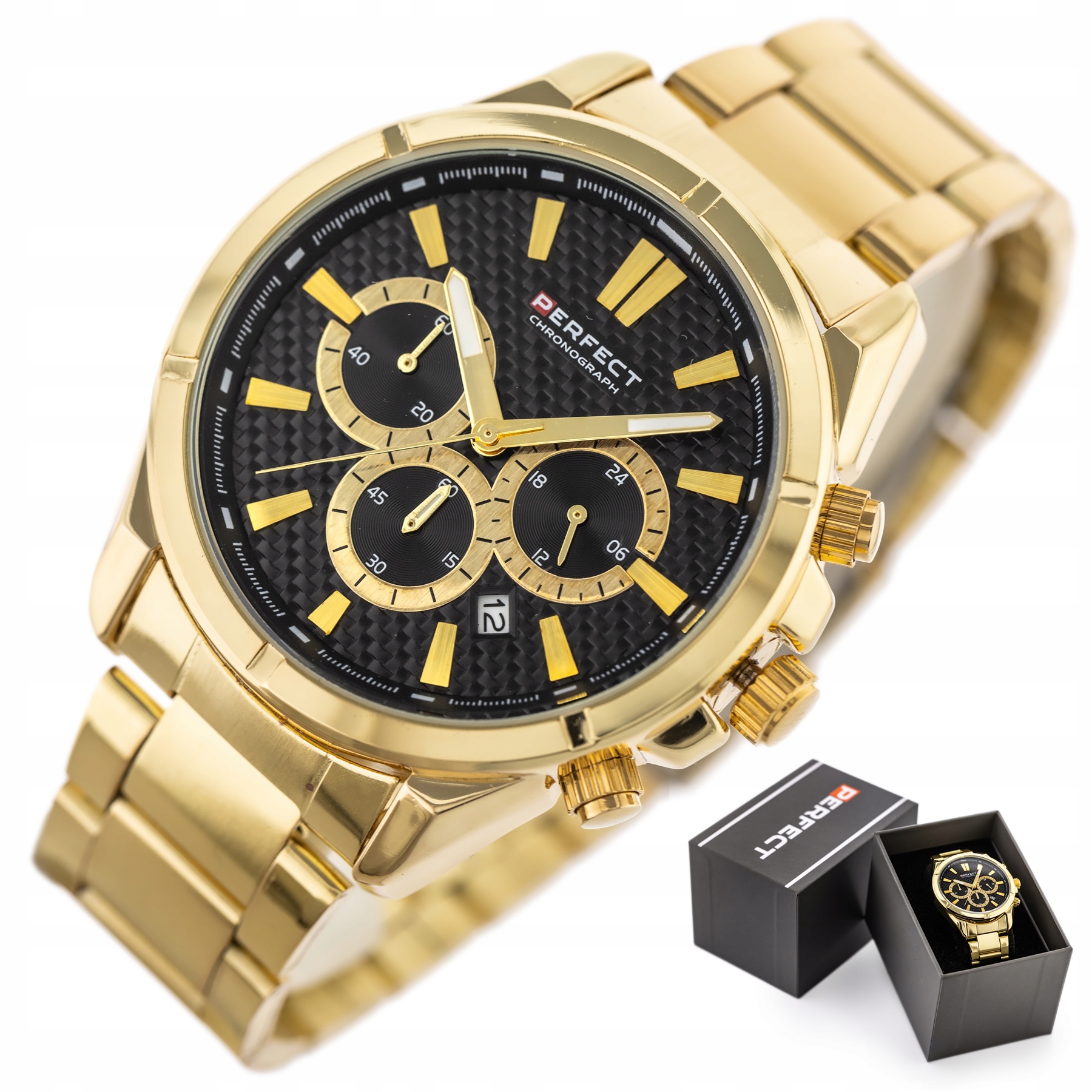 Zegarek Męski Perfect Moiris +box +grawer chronograf datownik stalowy