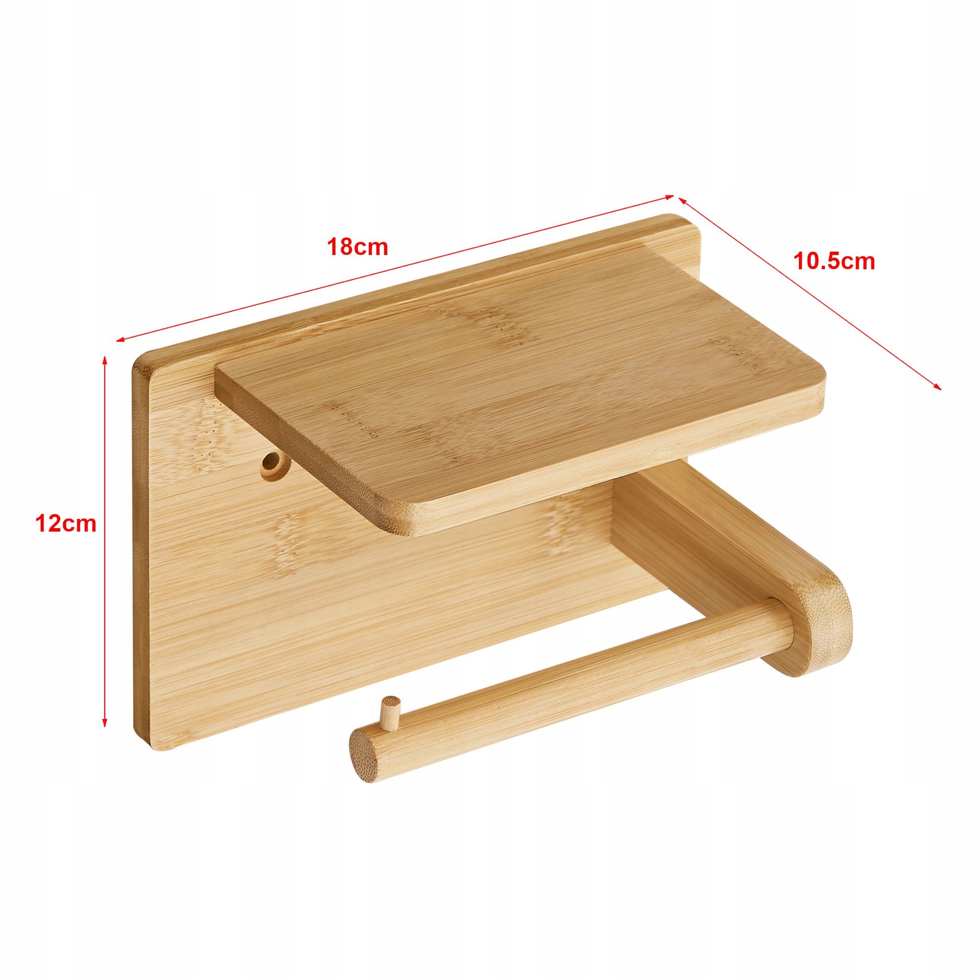 WIESZAK UCHWYT NA PAPIER TOALETOWY Z PÓŁKĄ bambus Szerokość produktu 18 cm