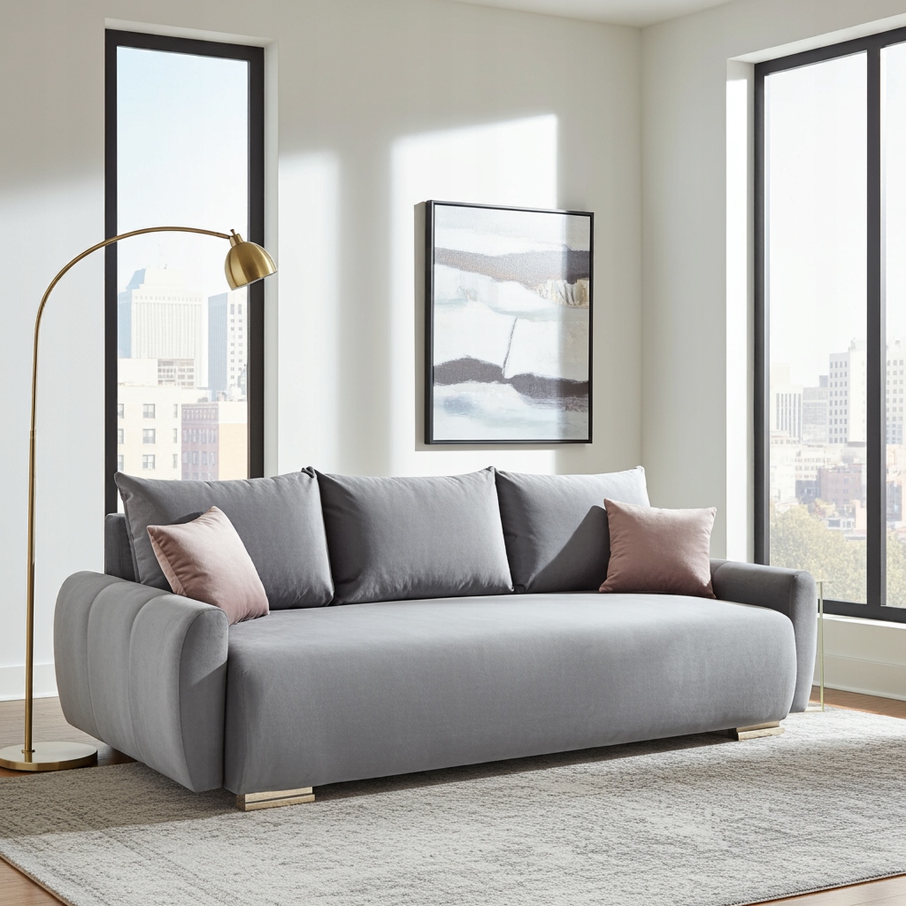 Šedá Rozkládací Pohovka S Funkcí Spaní Koda Kontejner Pružiny Pohovka Velur