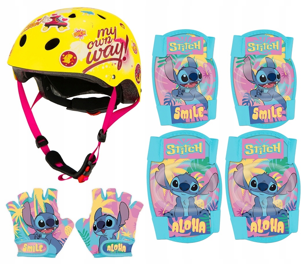 4x Ochraniacze kolana łokcie kask sport dziecka 52-56 cm rękawiczki Stitch