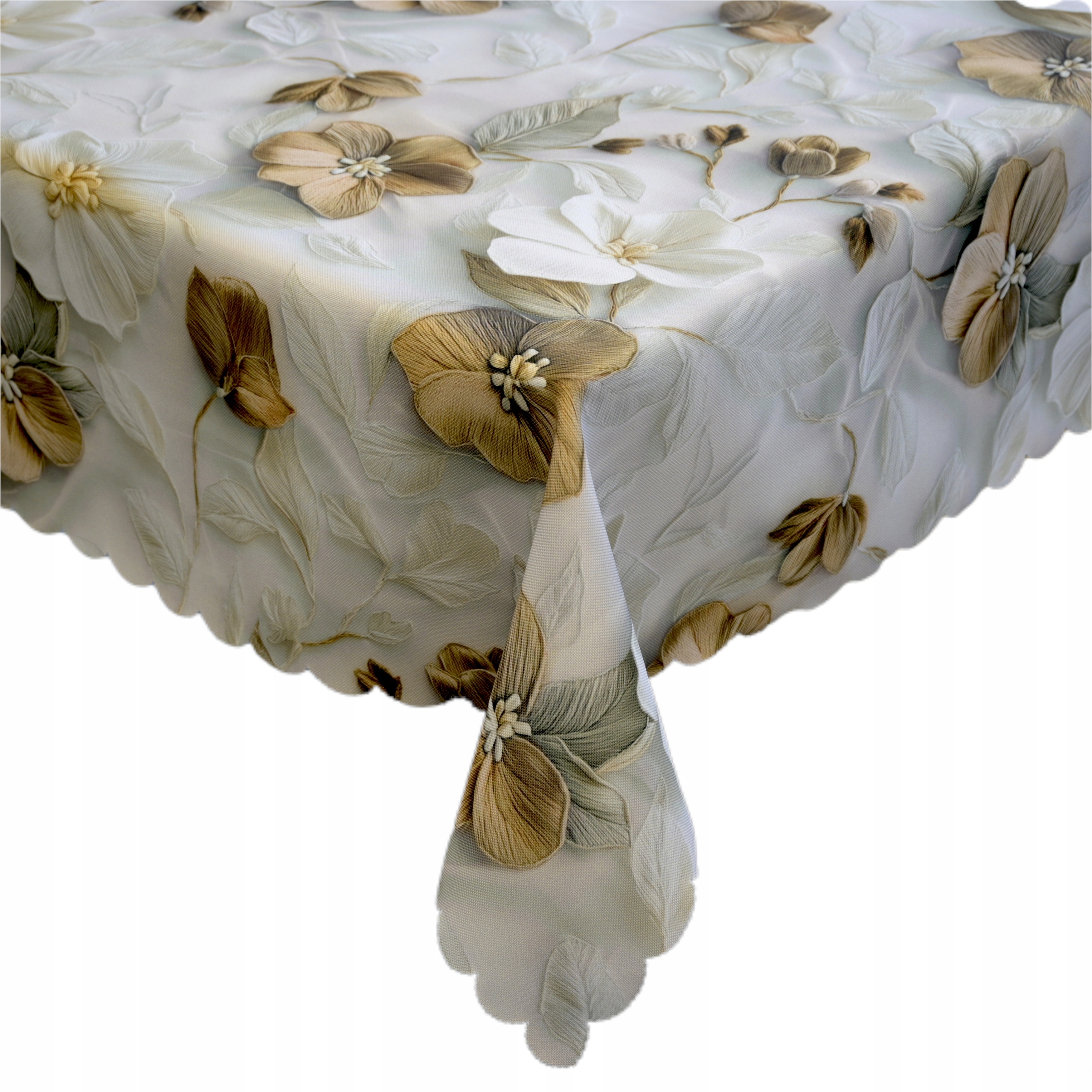 Obrus plamoodporny 120x180 w kwiaty kremowo beżowy Na stół do salonu