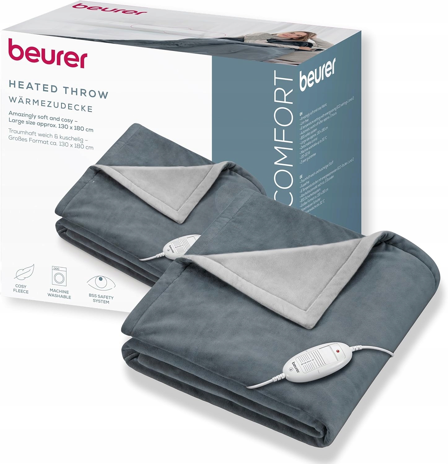 Koc elektryczny Beurer szary 130 x 180 cm Hd 75 Cosy Dark Grey