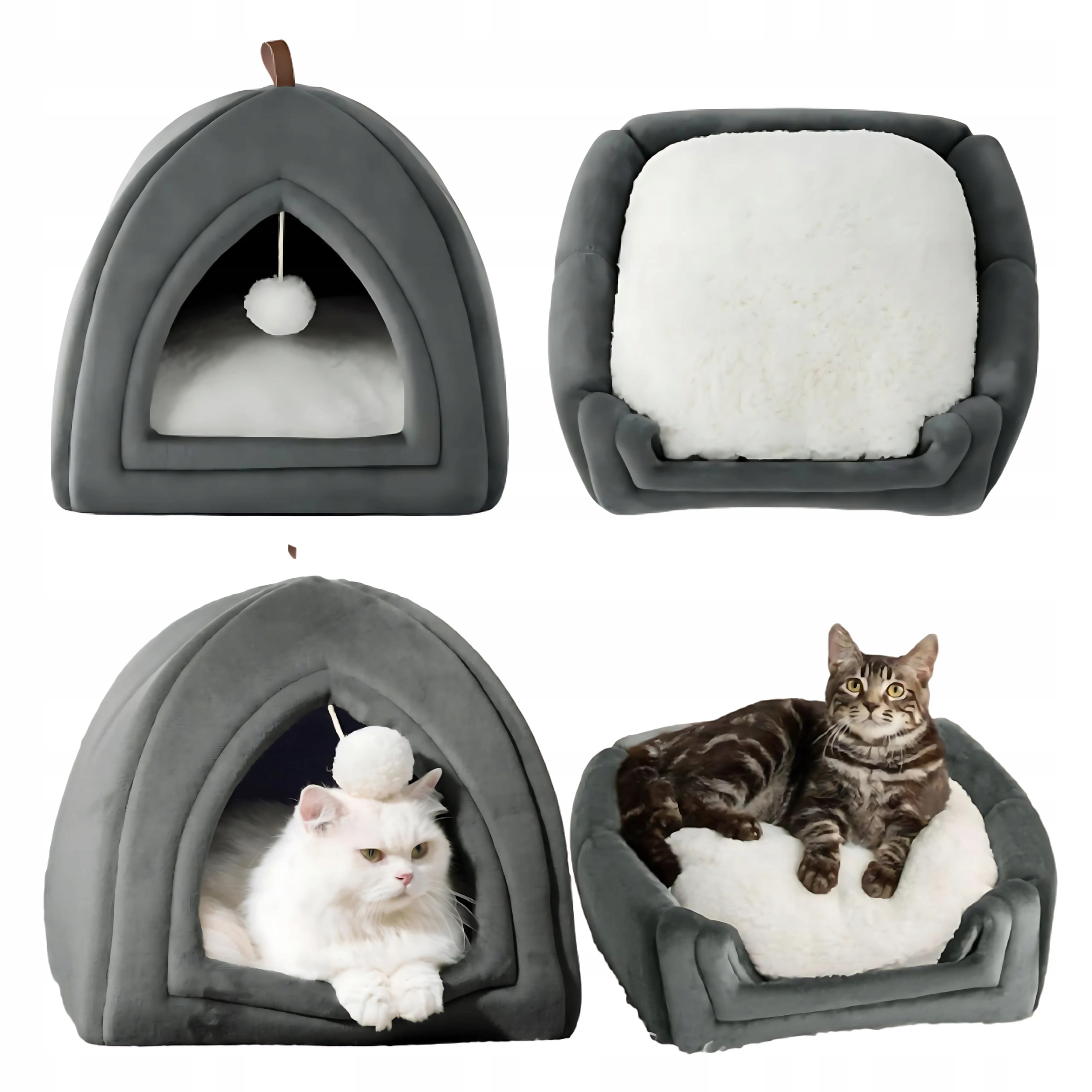 Levně Domeček pro kočky budka s polštářem 2v1, skládací, měkký a útulný