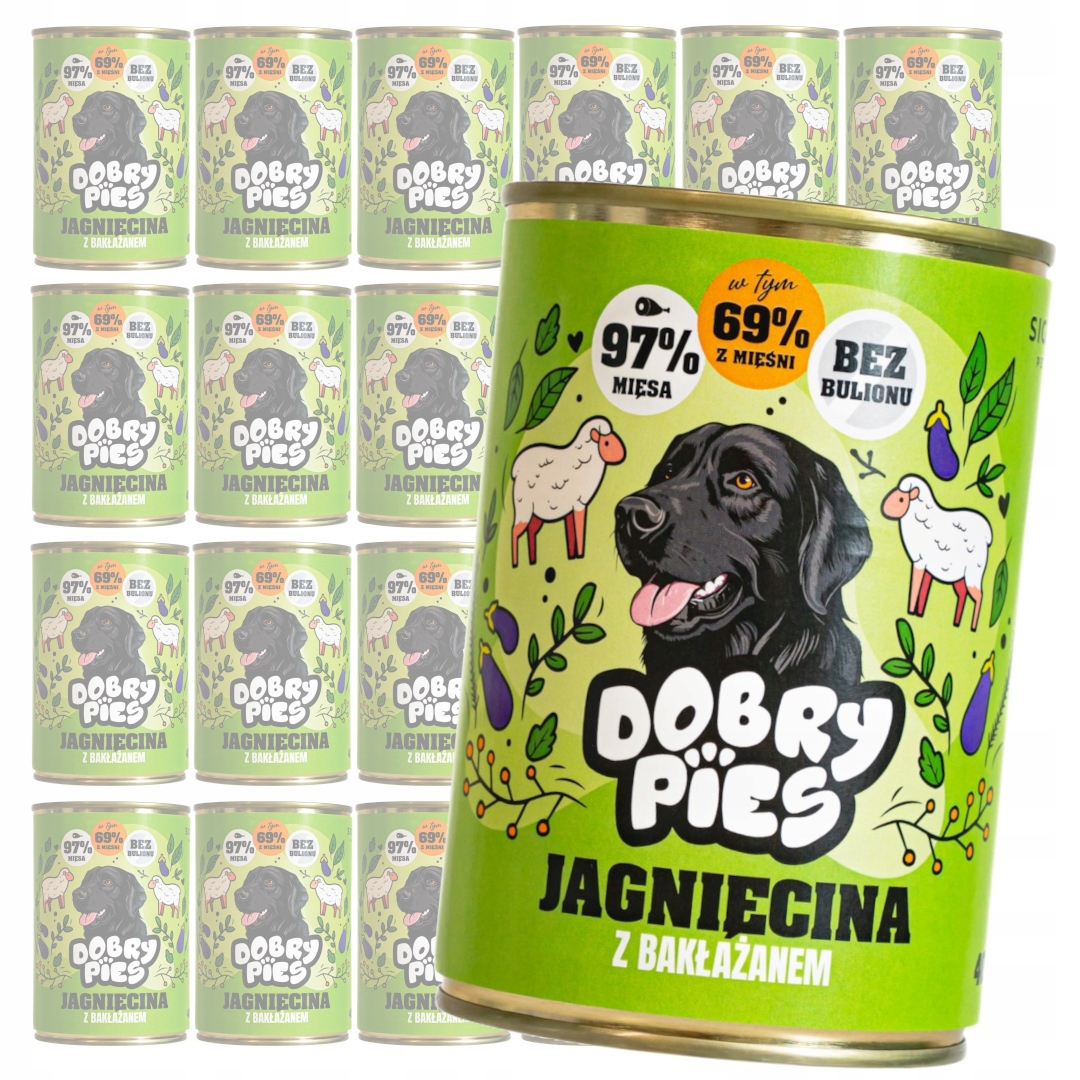 Levně Dobry Pies 24x400 g Vlhké Krmivo pro dospělé psy Jehněčí s lilkem