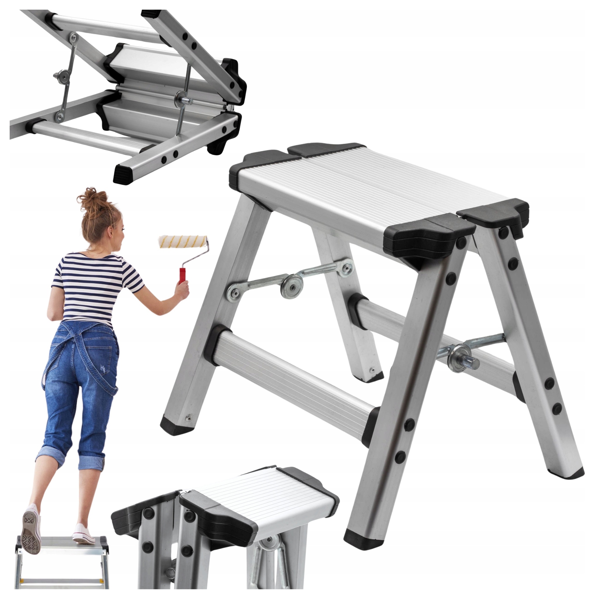 Žebřík 2 Stupně 150 Kg Silný Ocelový Domácí Robustní Schůdek Do Domu