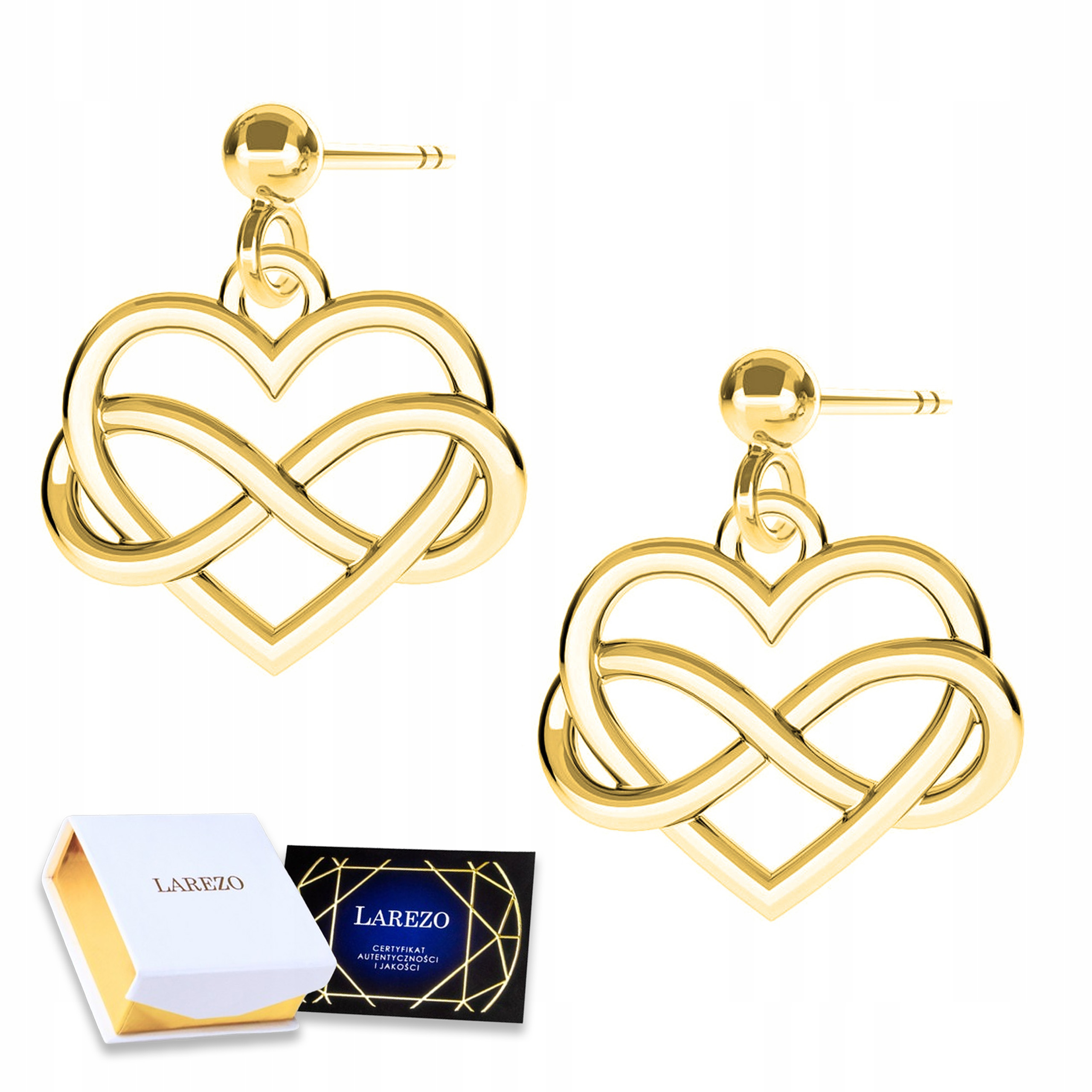 Zlaté Náušnice s nekonečnem Love Heart Forever Nekonečno 925