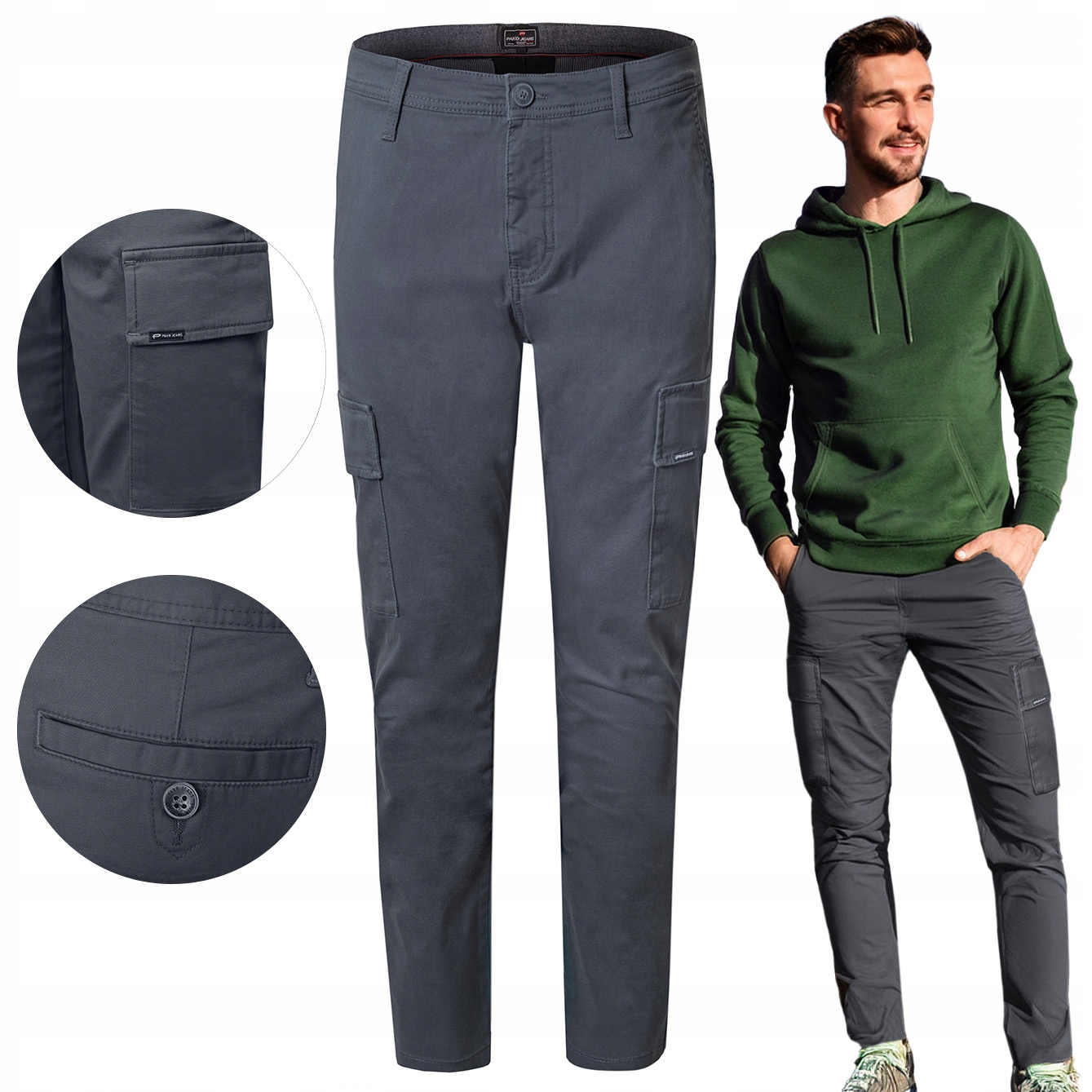 Kalhoty s kapsami Cargo Pánské Grafitové Slim Fit W30/L32 Pako Jeans