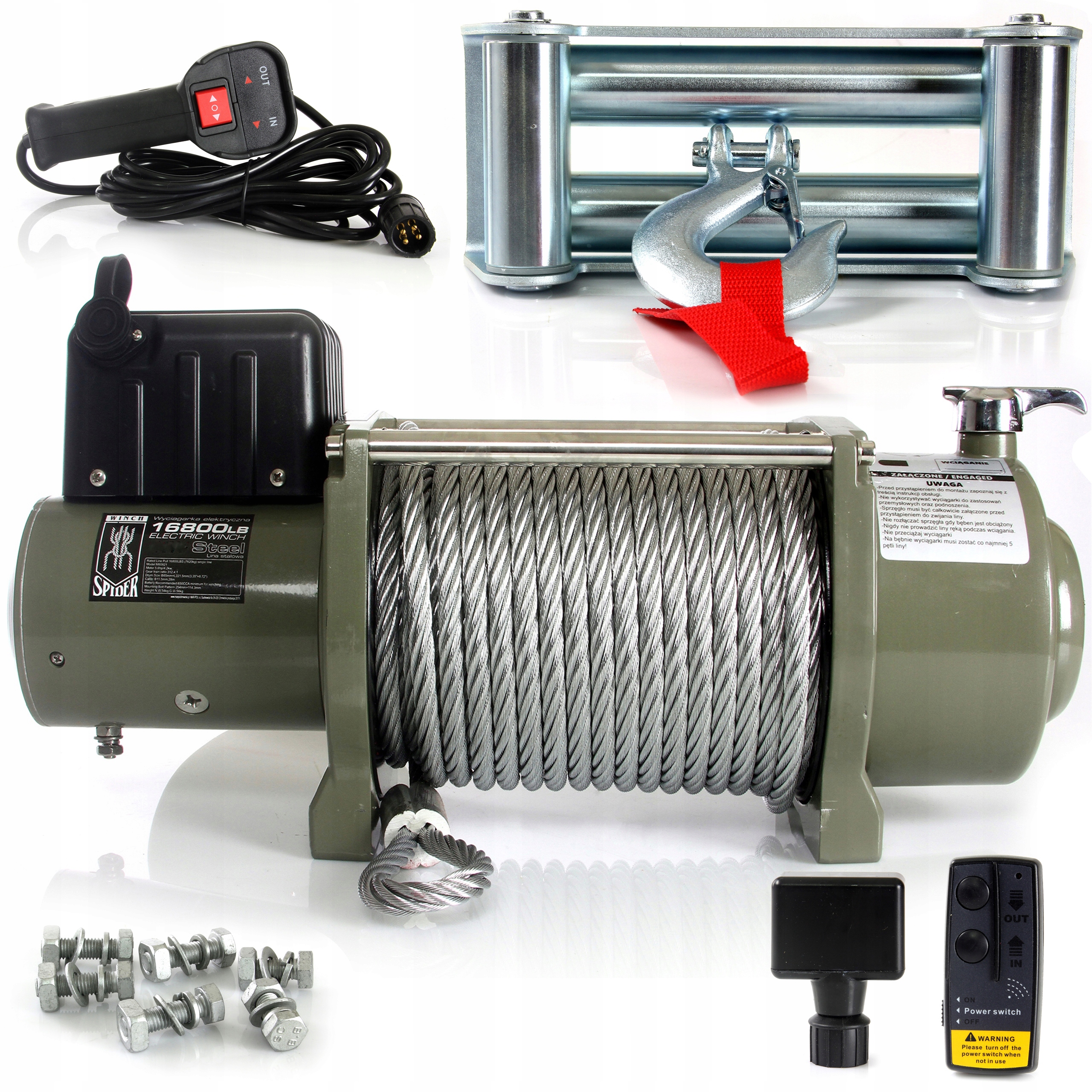 WYCIĄGARKA SPIDER WINCH 16800 LBS 7,6T STALOWA 24V