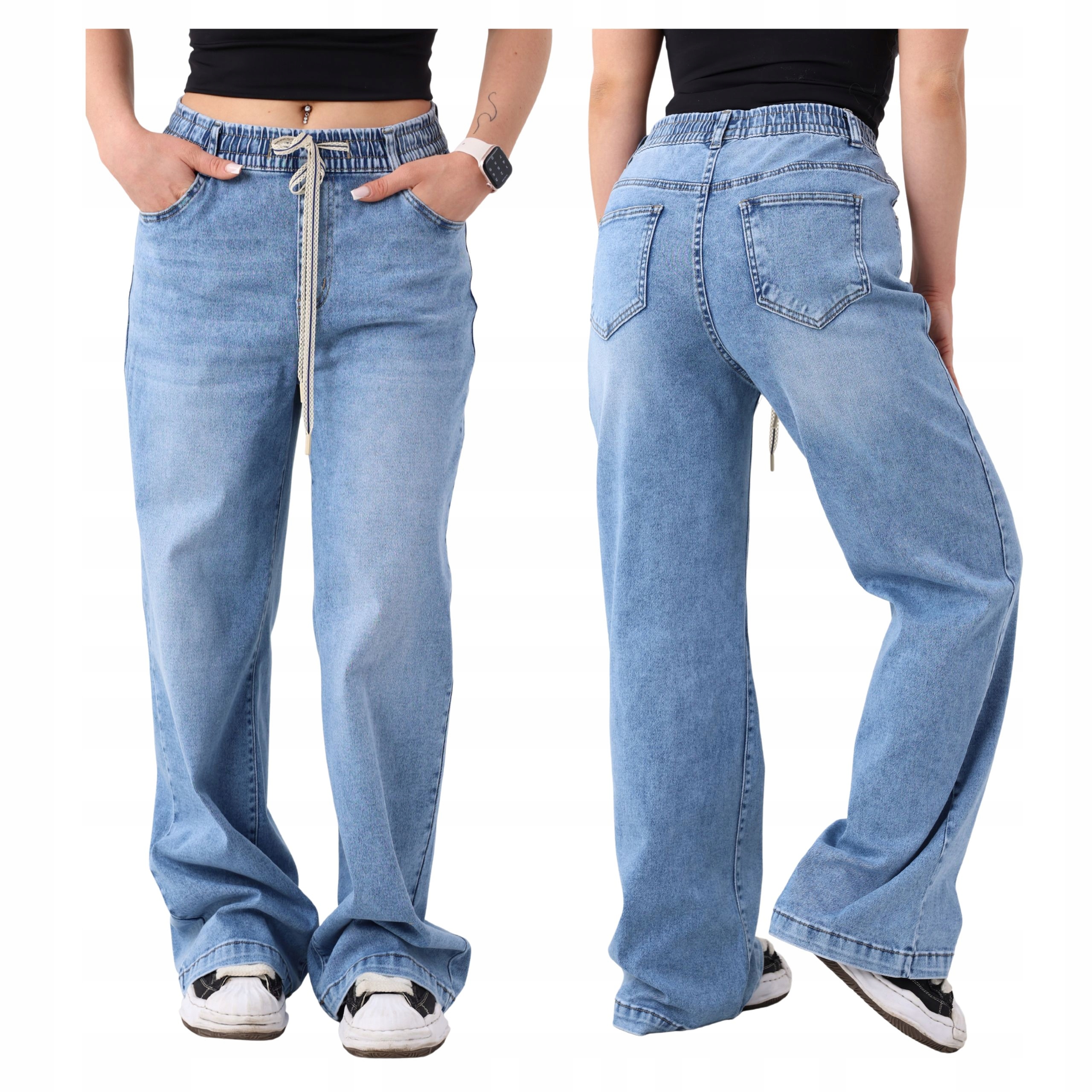 Spodnie Jeansy Damskie Proste Nogawki Duże Rozmiary Jeansy Szerokie