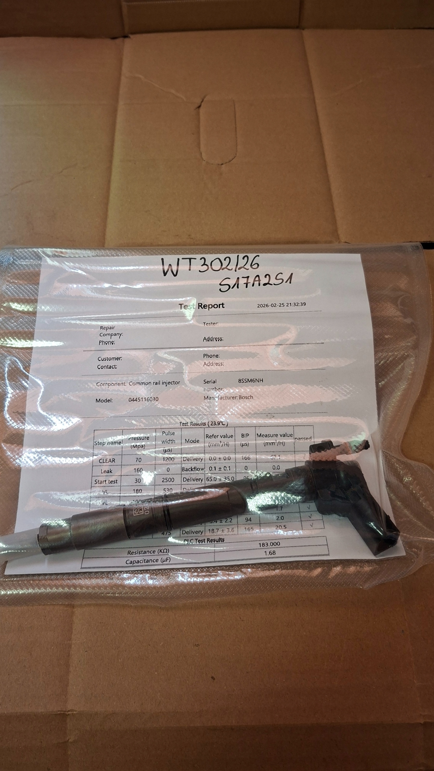 injector VW 2.0TDI BOSCH 0445116030 WYDRUK