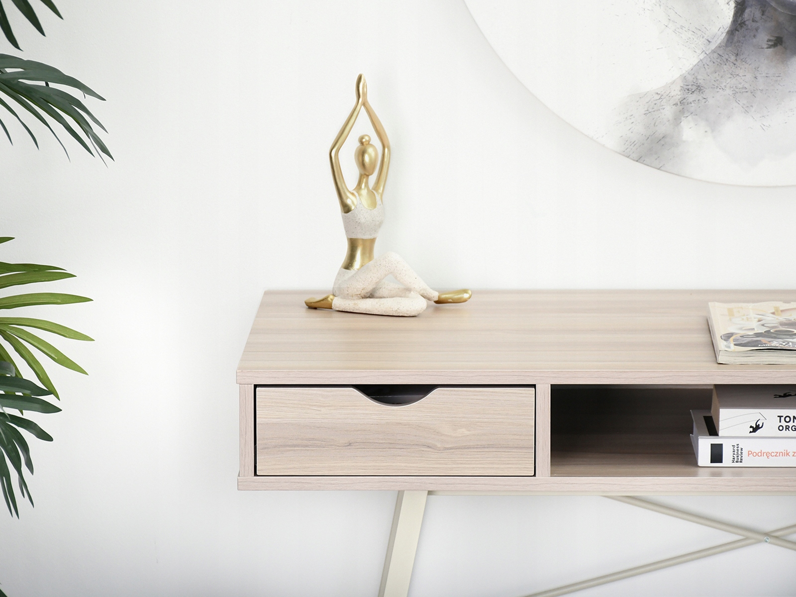 ELEGANCKIE BIURKO Z DWIEMA SZUFLADAMI GAVLE JESION BEŻ NA KREMOWYM STELAŻU Kolor mebla jesion krem