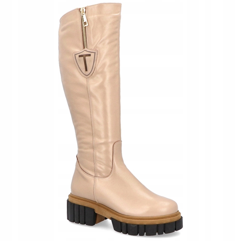 Módní kožené kozačky Tymoteo M2011 Béžové 39