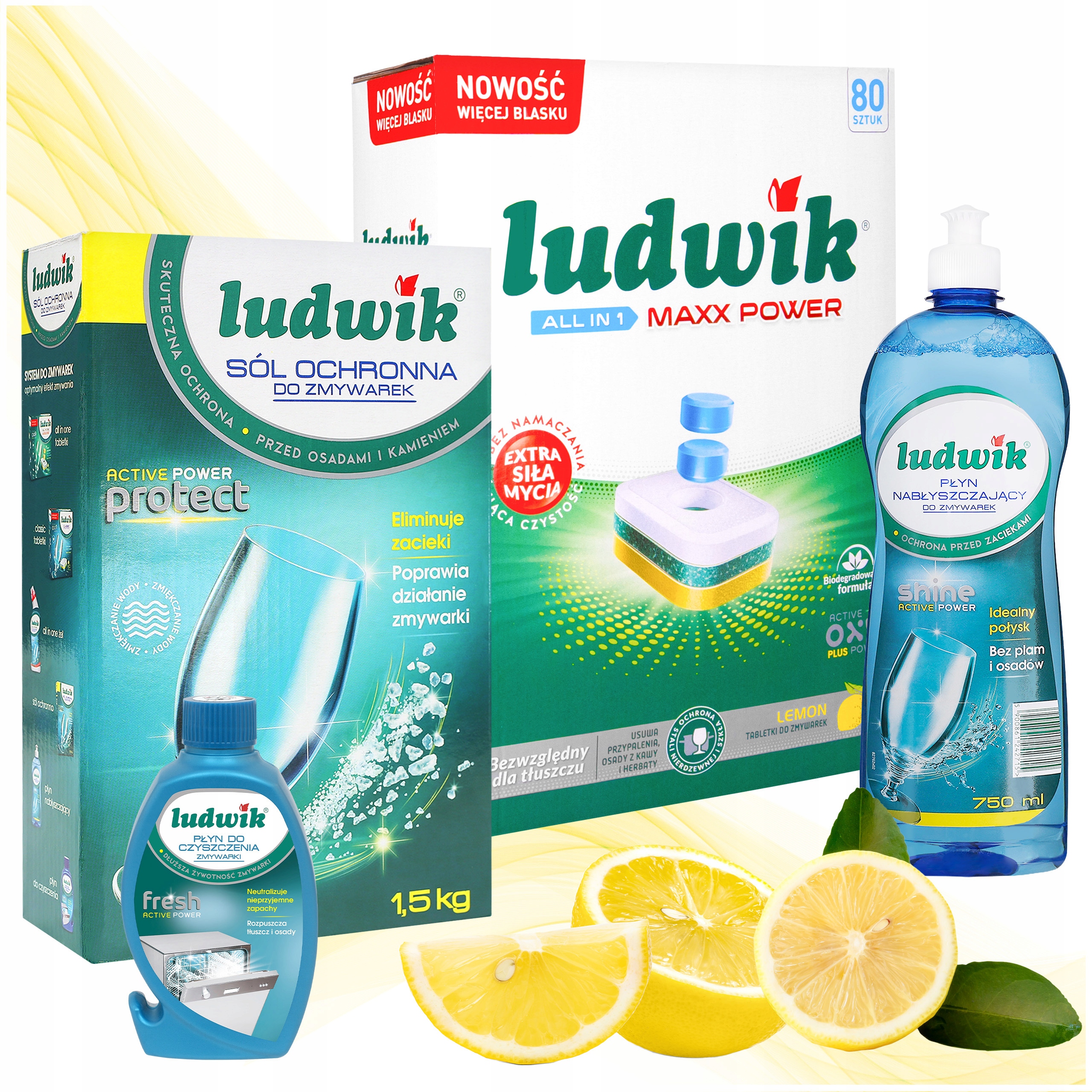 Levně Sada Ludwik pro myčku nádobí Tablety Max Power 80ks Leštidlo Sůl Čistič