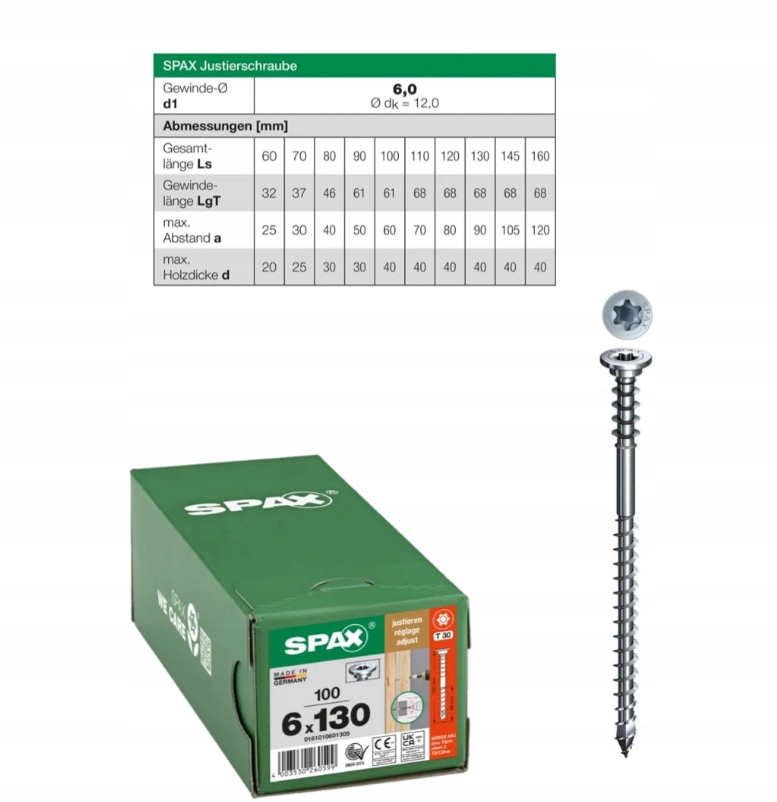 Regulační šrouby Wirox Tx Spax 6 x 130 mm 100 ks