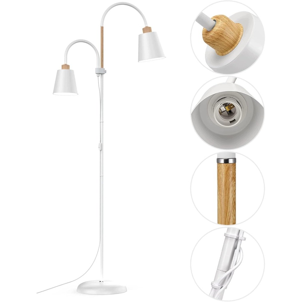 Stojací Lampa Podlahová Bílá Nastavitelná, Chybí Žárovka E27, Stabilní