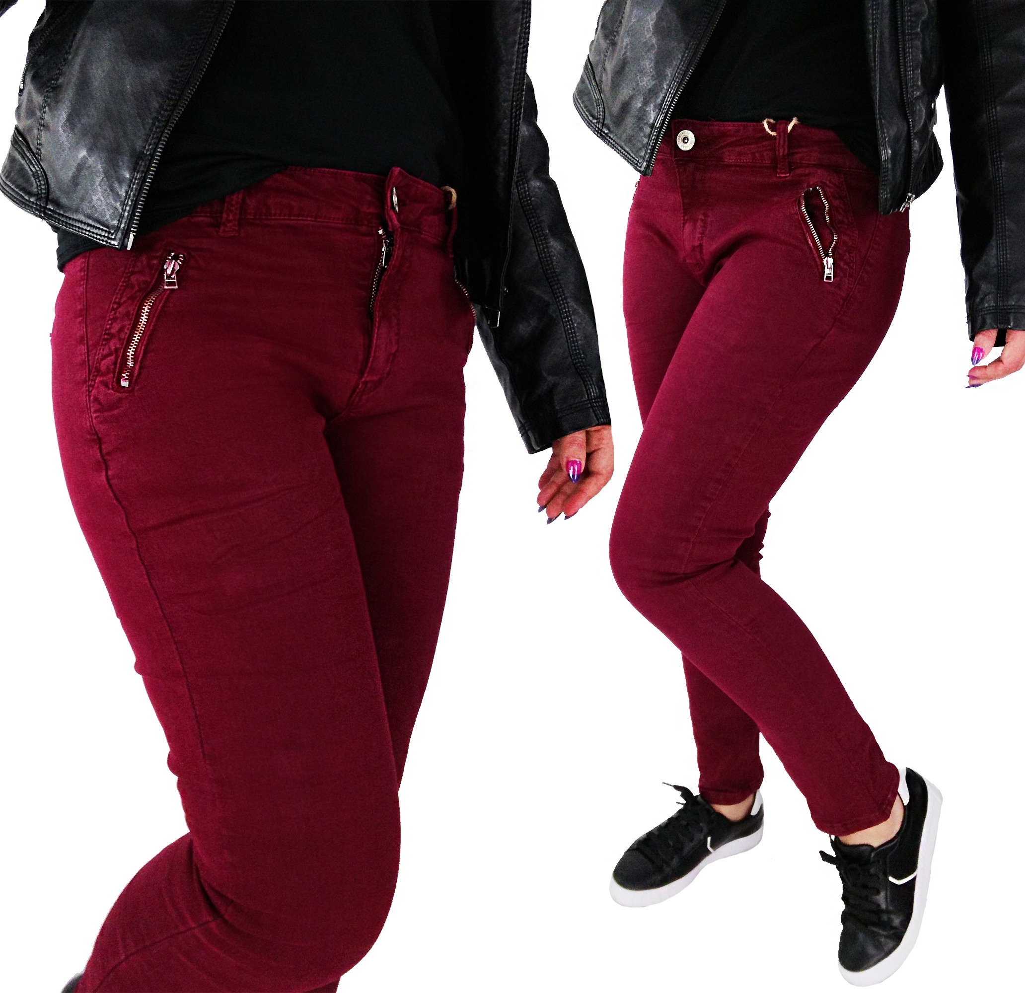 

Miękkie Jeansy Suwaki 46 3XL Bordo