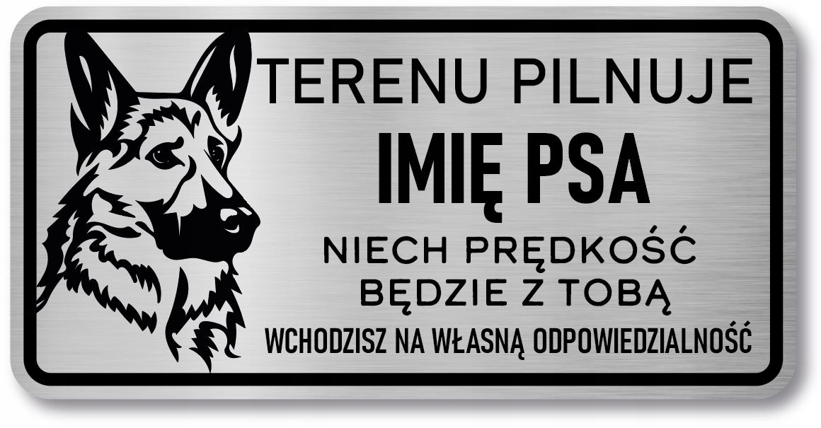 

Uwaga Pies Tabliczka nierdzewna z imieniem psa