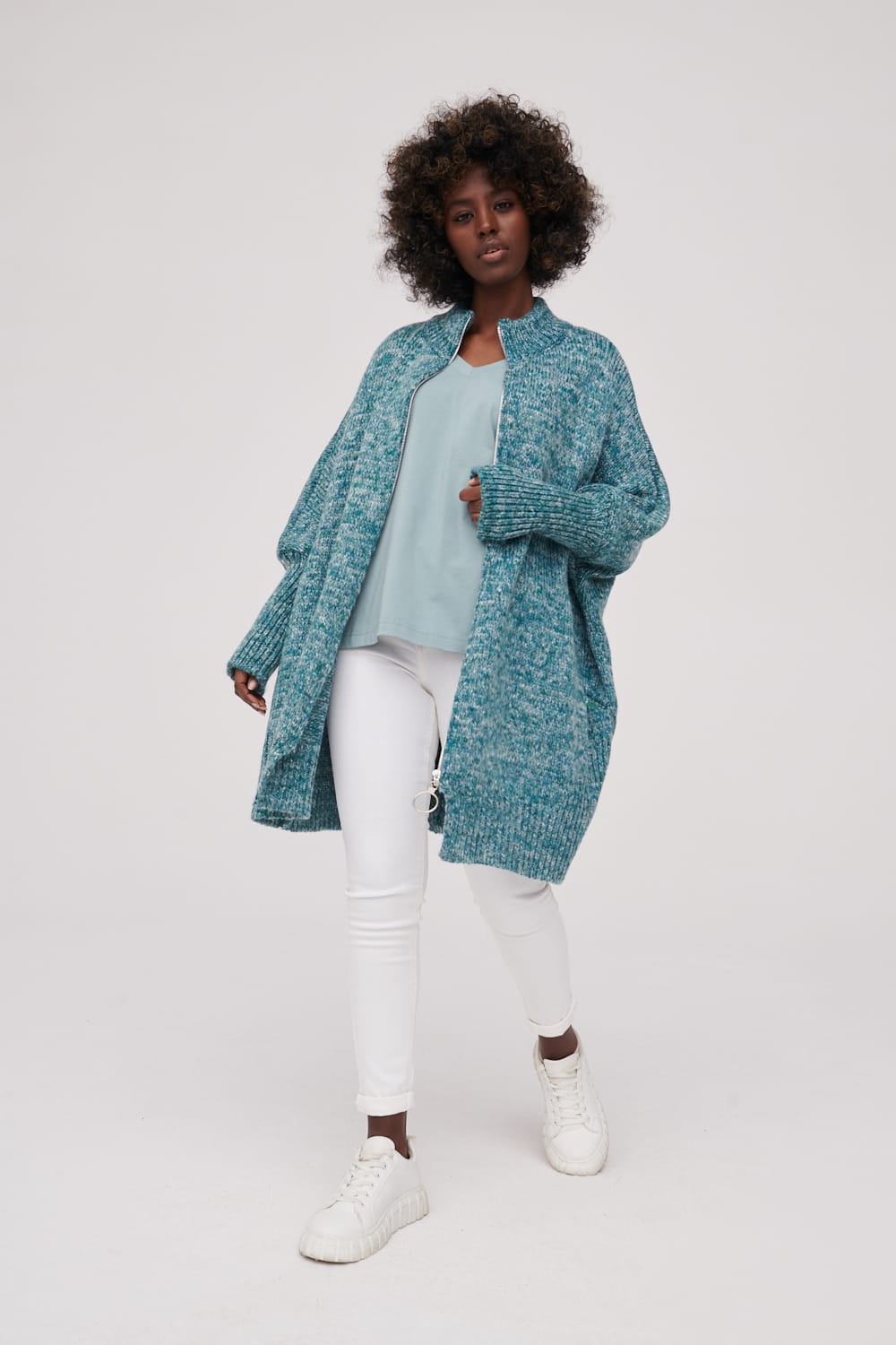 Dámský kardigan s vlnou Panga 3 Mořský Melanž blue shadow vel. Univerzální