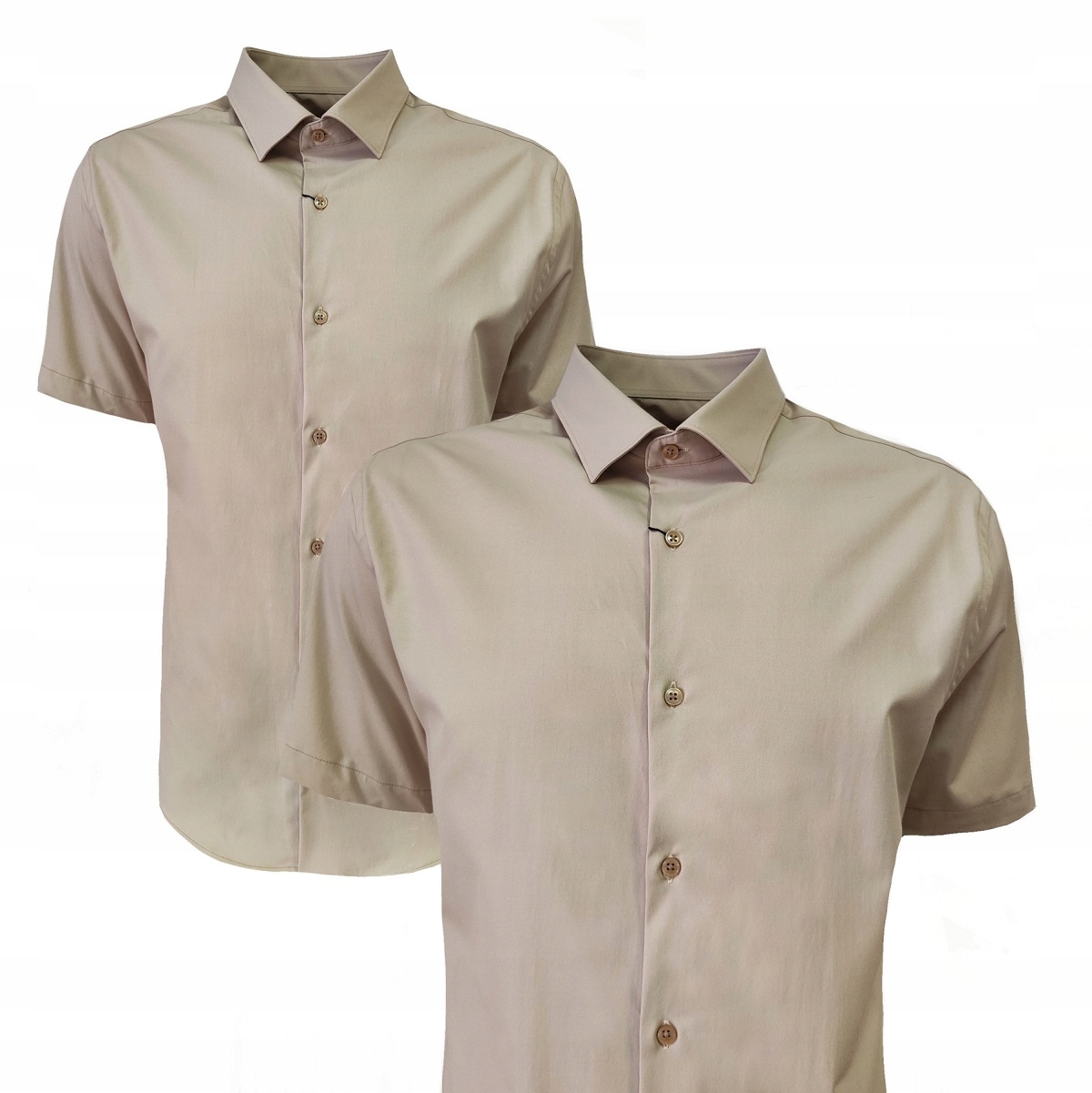 Pánská Košile Hladká S Krátkým Rukávem Bavlna Béžová L