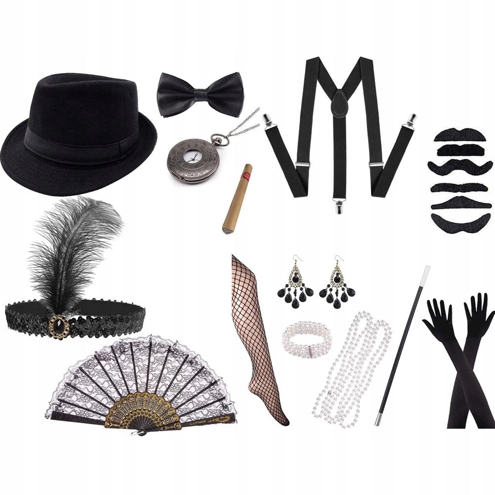 Zestaw Retro Dla Par Lata 20 Gangster Strój Dla Par Čarny