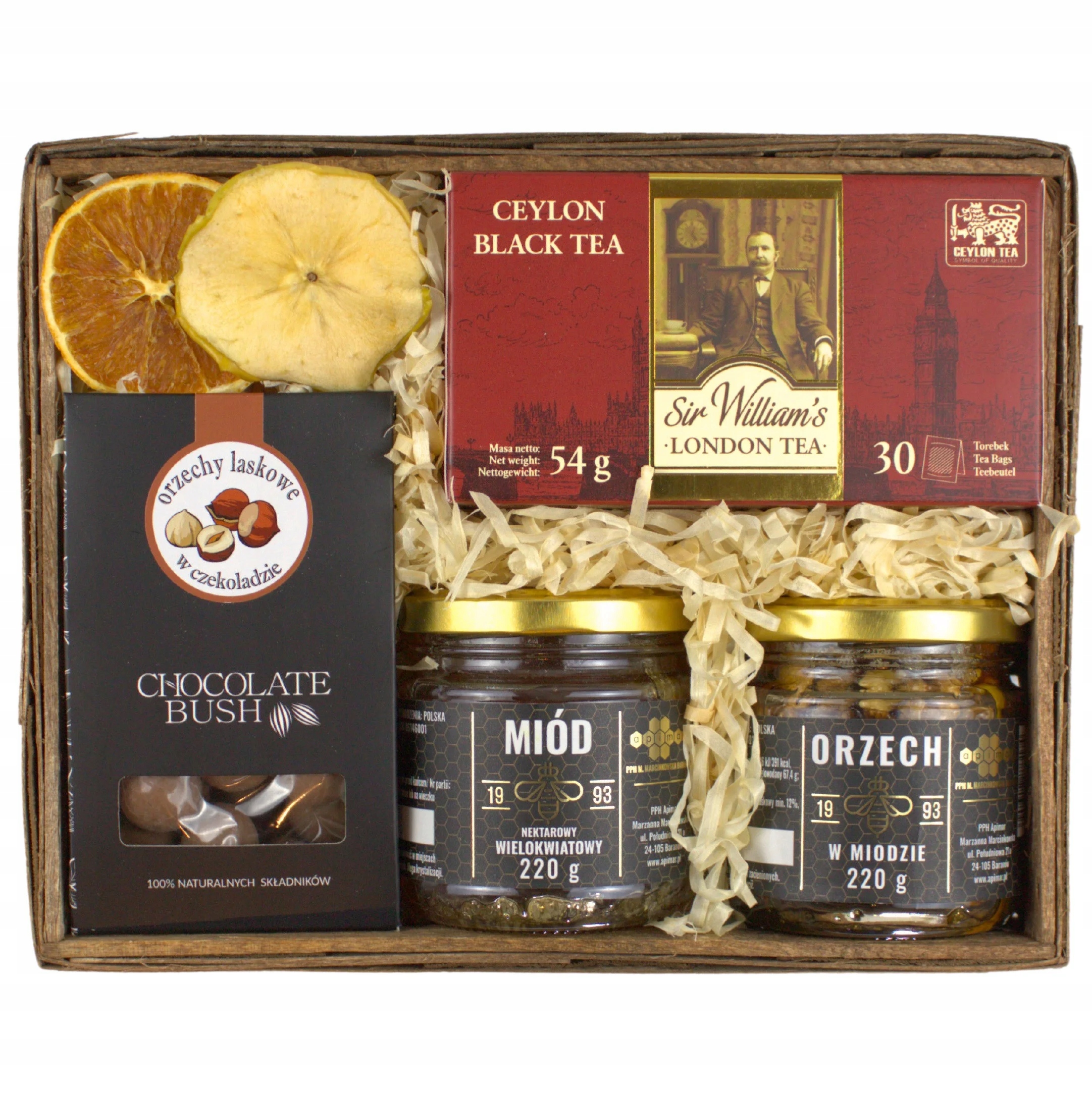 Levně Elegantní dárkový koš Dárek – ořechy, med, čaj