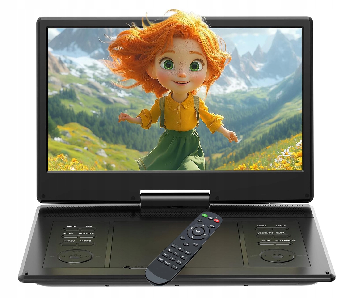 Přenosný DVD přehrávač pro děti s otočnou obrazovkou o úhlopříčce 14"