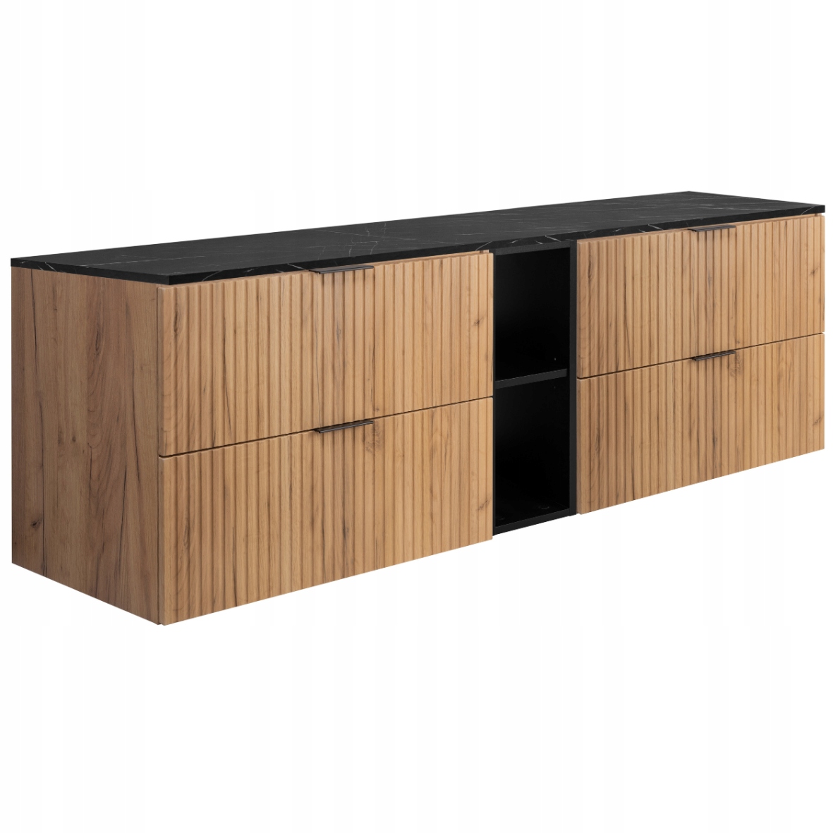 Koupelnová skříňka pod umyvadlo 140 Dub Černý Ryflovaná přední strana Mramorová deska