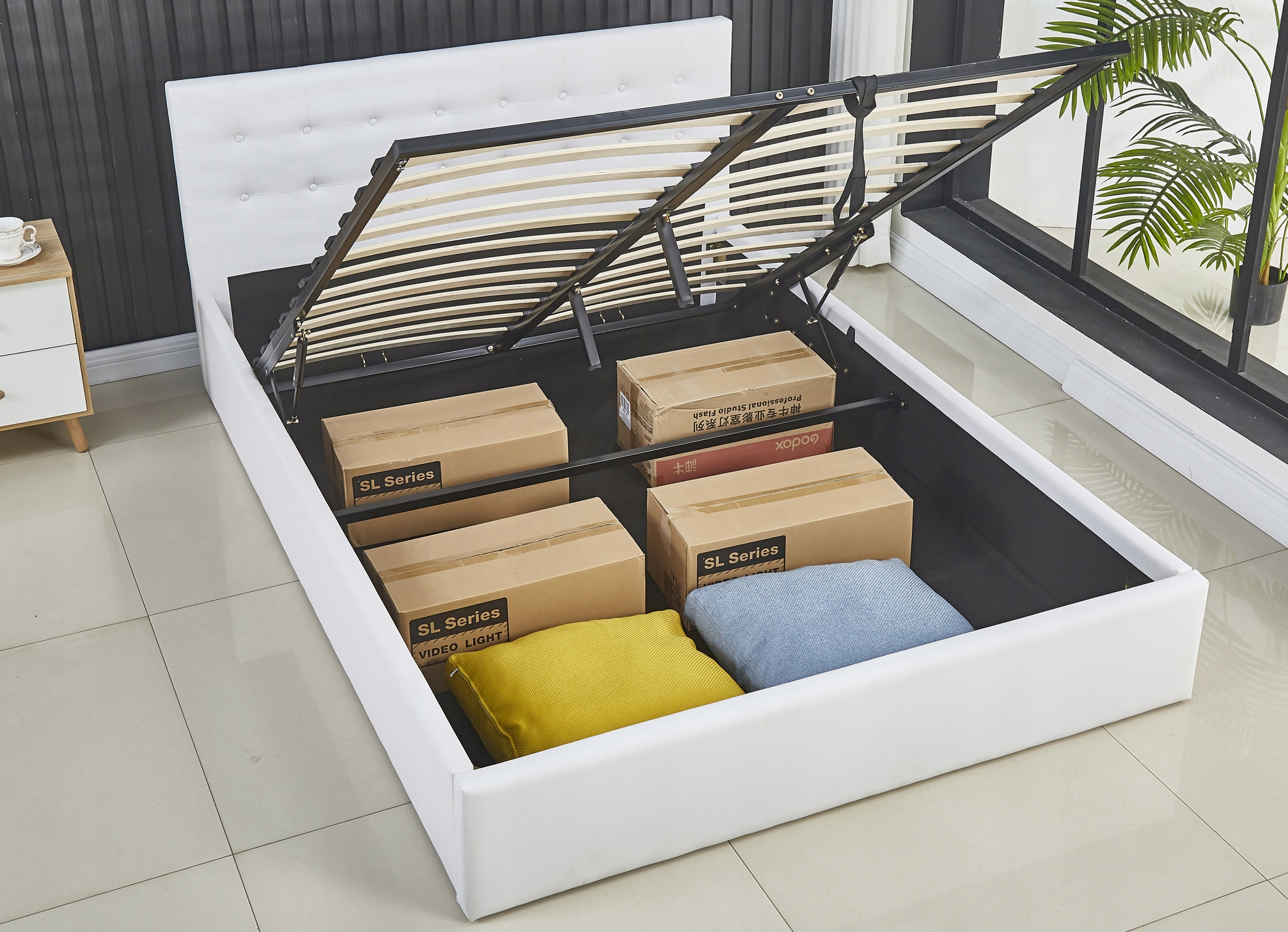 

Łóżko Białe Skóra Z Pojemnikiem Na Pościel 160x200