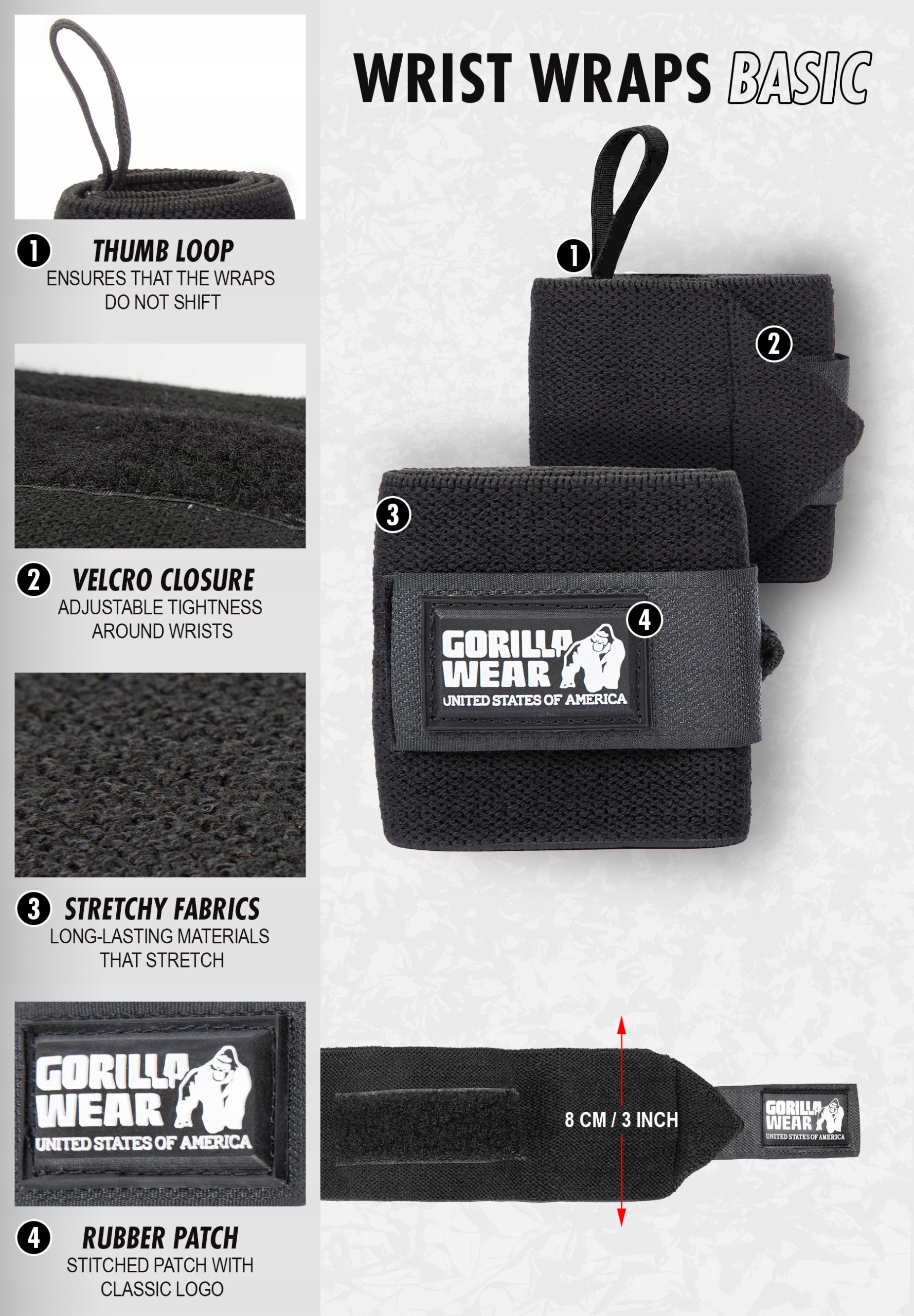 TAŚMY WZMACNIAJĄCE NADGARSTKI WRIST WRAPS BASIC Marka Gorilla Wear