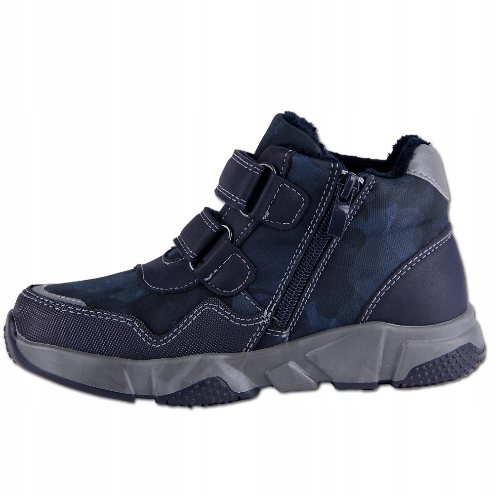TRZEWIKI CHŁOPIĘCE BUTY OCIEPLANE ODBLASKI RZEP 32 Odcień granatowy