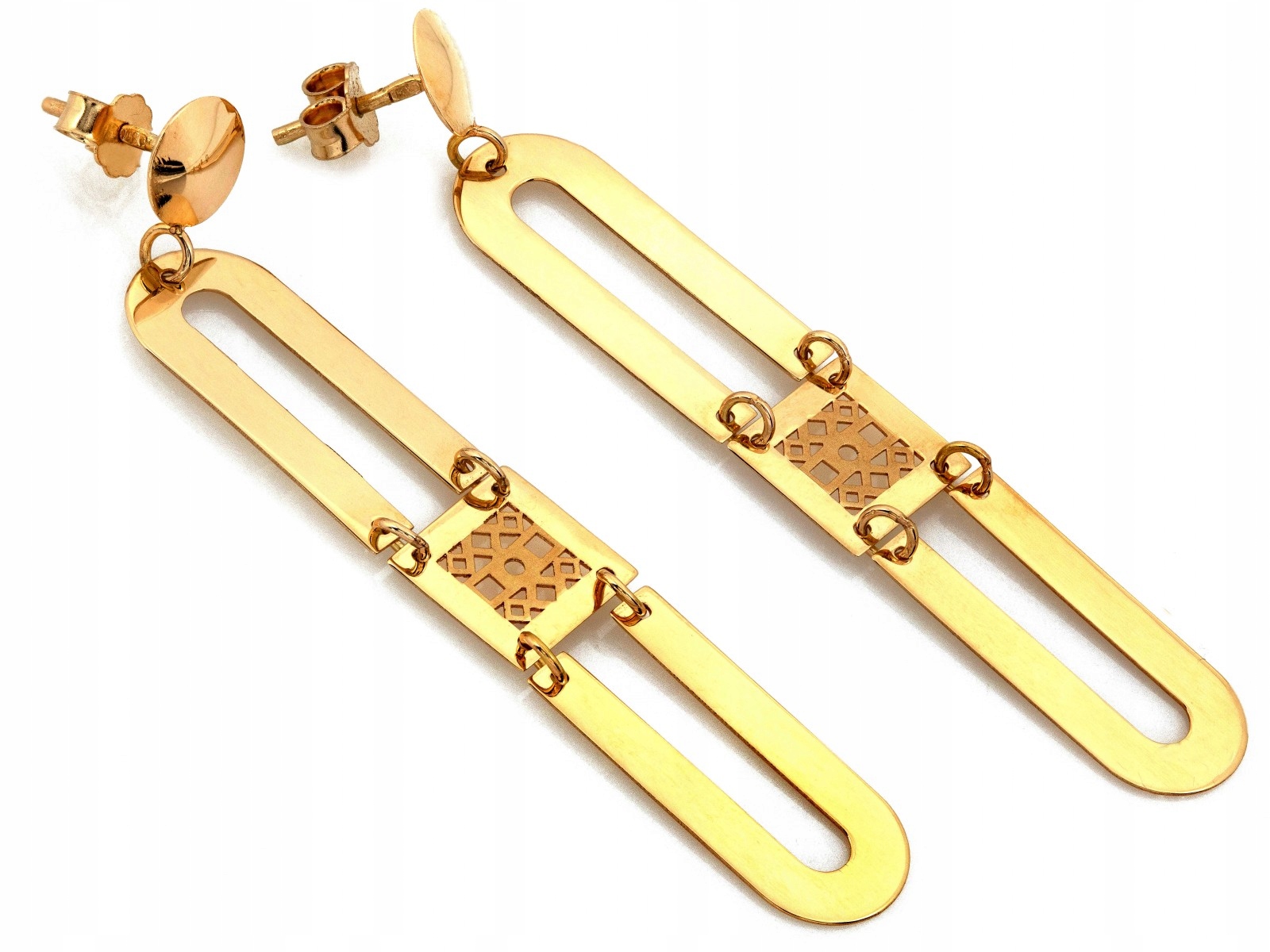 Náušnice zlaté 585 dlouhé závěsné články z plechů 3.37g jako dárek 14kt