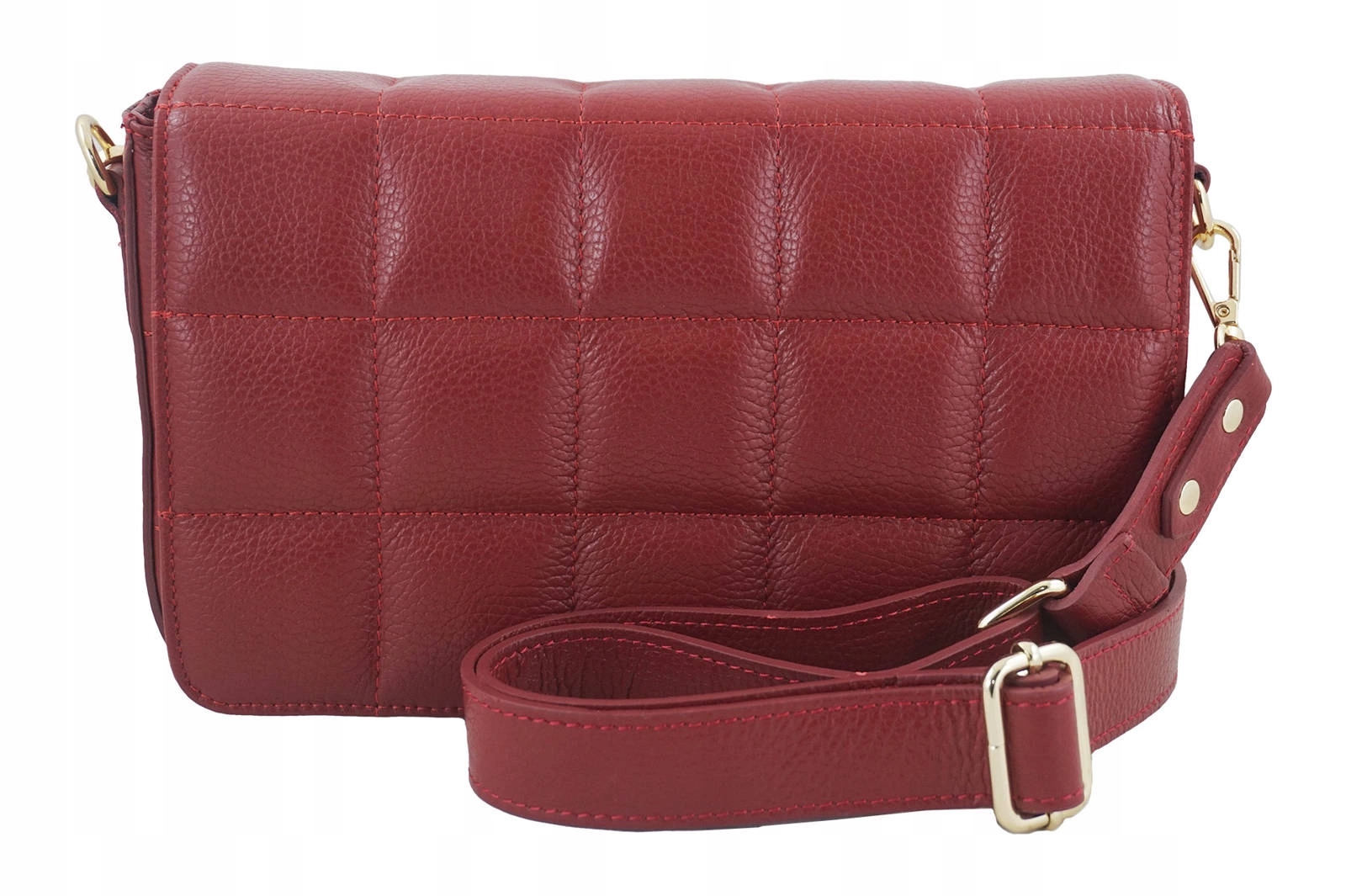 Dámská kožená kabelka přes rameno s prošíváním červená