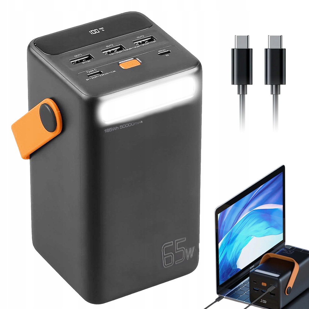 Přenosná Power Banka PD65W 50000MAH Usb-c S Led Displejem, Černá
