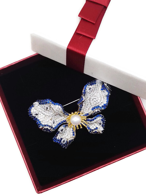 Luxusní Brož S Broží S Motýlem, Granát, Stříbrno, Rhodium Krabička Dárek