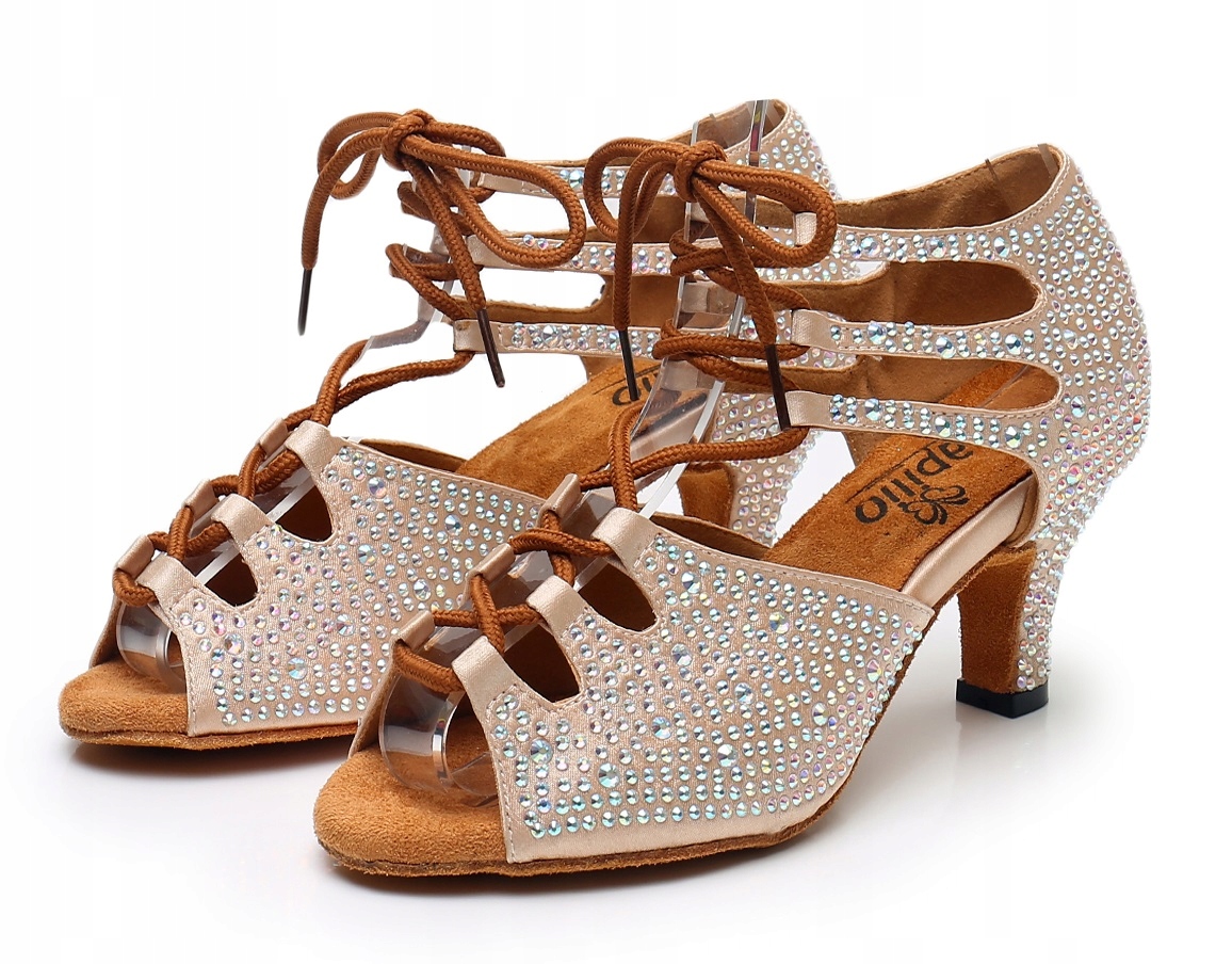 BUTY DO TAŃCA TANECZNE Z CYRKONIAMI WIĄZANE 6cm