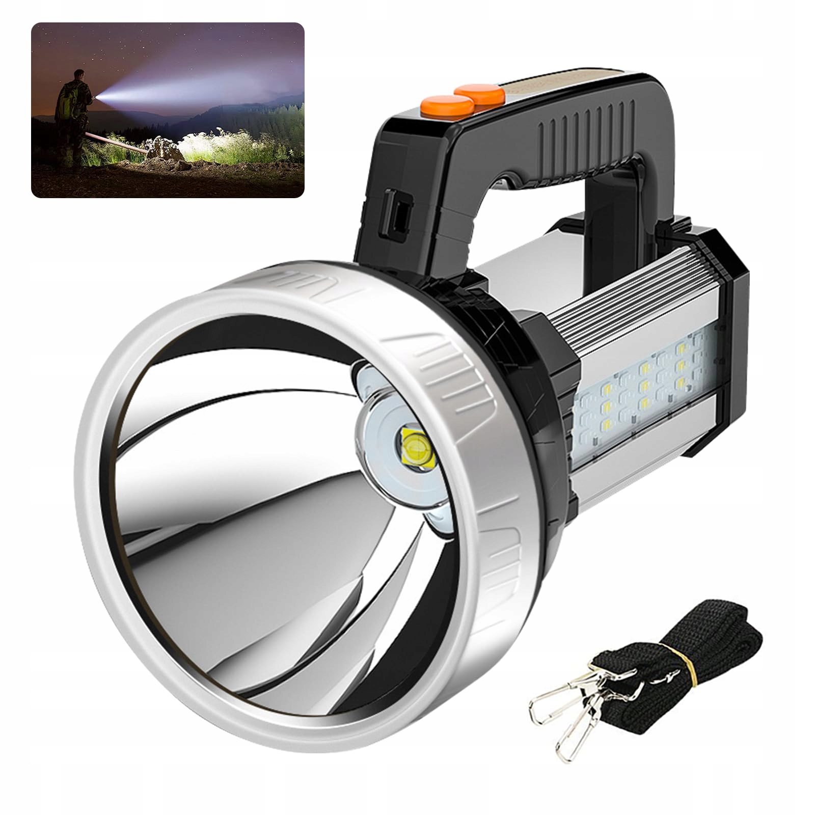 Latarka led akumulatorowa 12000mAh srebrna taktyczna warsztatowa halogen