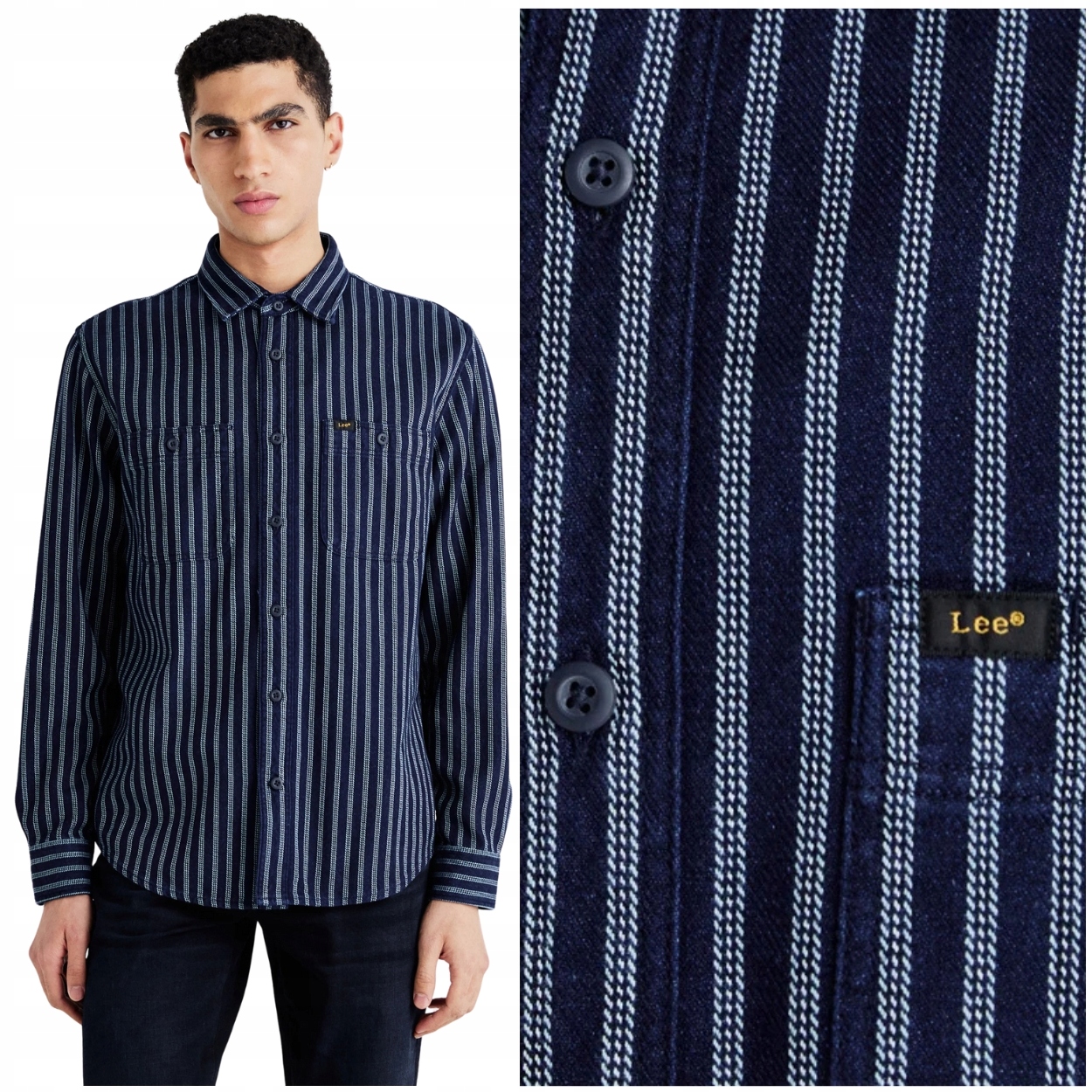 Lee Worker Shirt 2.0 Indigo volná modrá pruhovaná bavlněná košile M