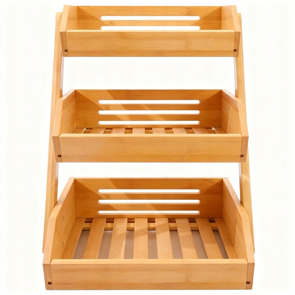 Duży 3-POZIOMOWY Bambusowy Kosz Na Owoce 3-WARSTWOWY Owoce I Warzywa